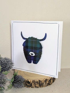 Henrietta Coo as a greetings card with detachable Isle of Skye Tartan fridge magnet