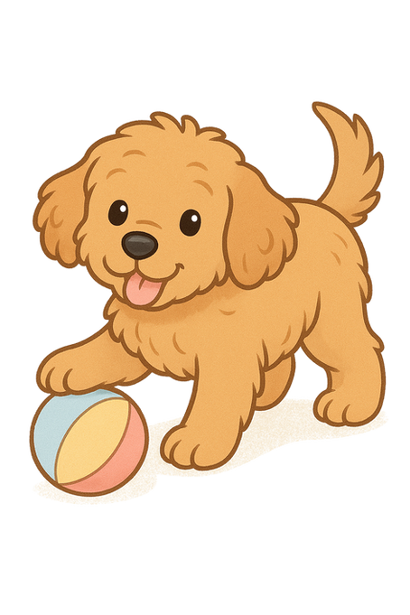 australian labradoodle playing with a ball