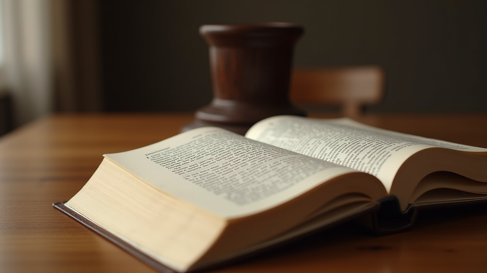 Eye-level view of a law book on a wooden desk