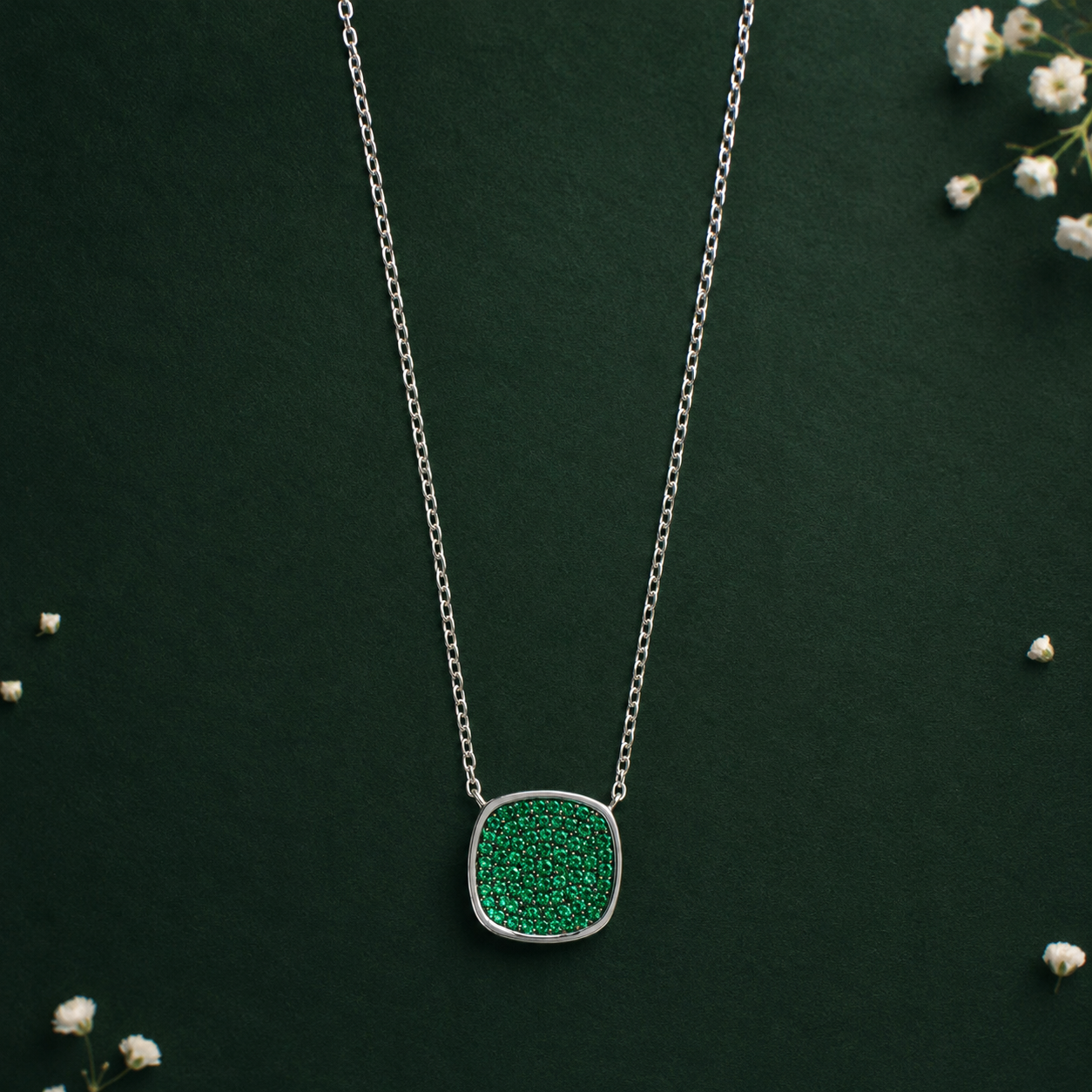 Green Stone Square Women’s Chain Pendant