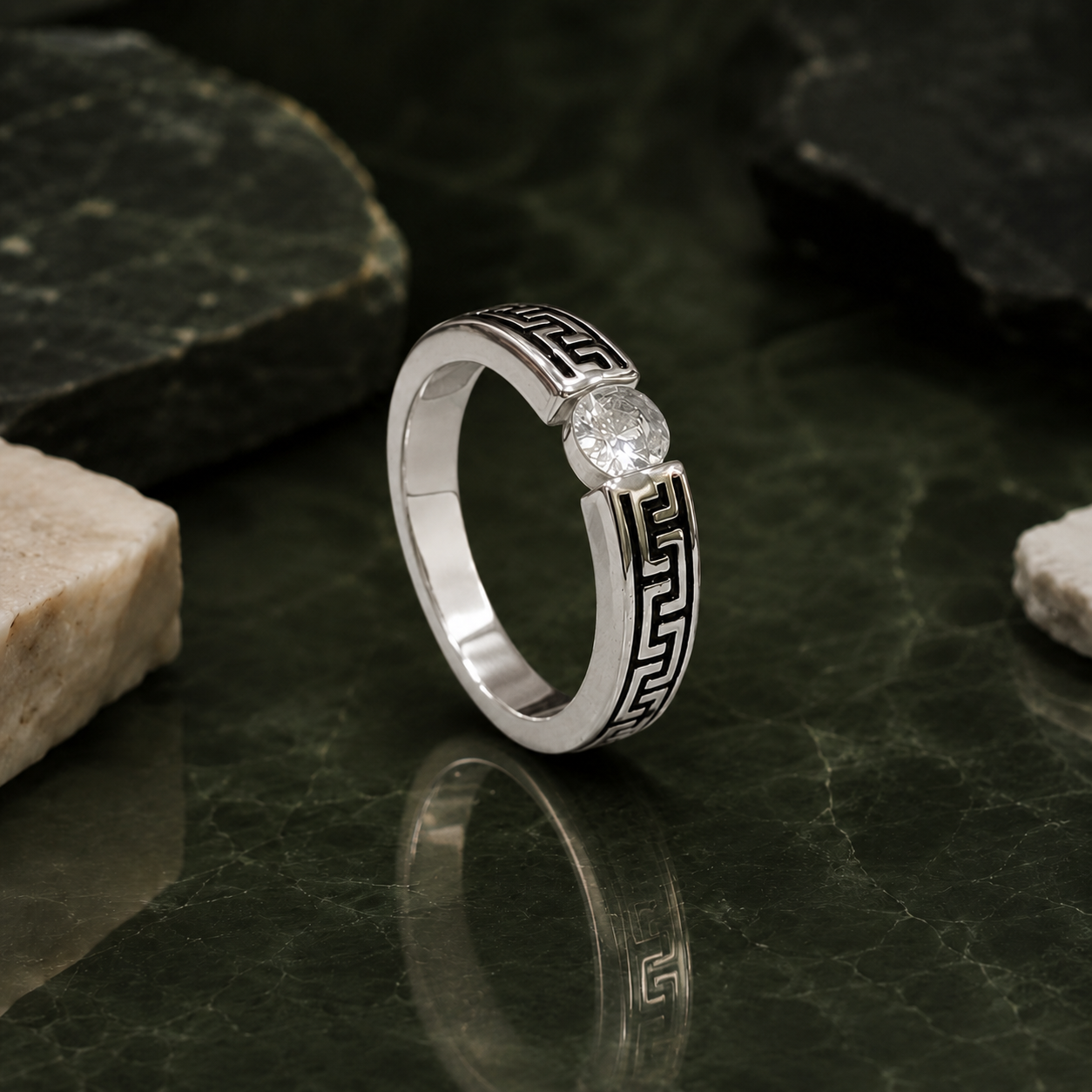 Greek Key Stone Men’s Ring