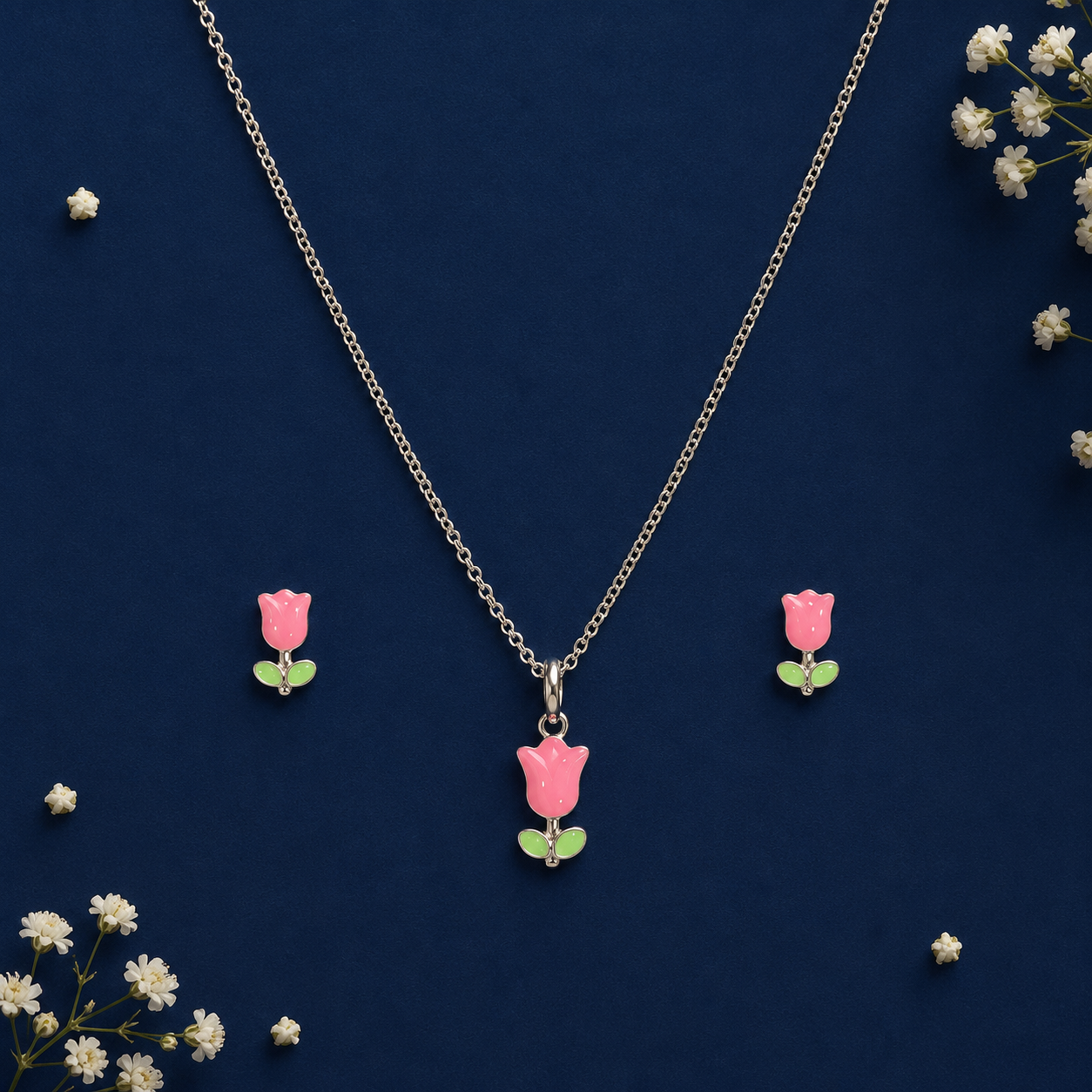 Pink Tulip Kids Chain Pendant Set
