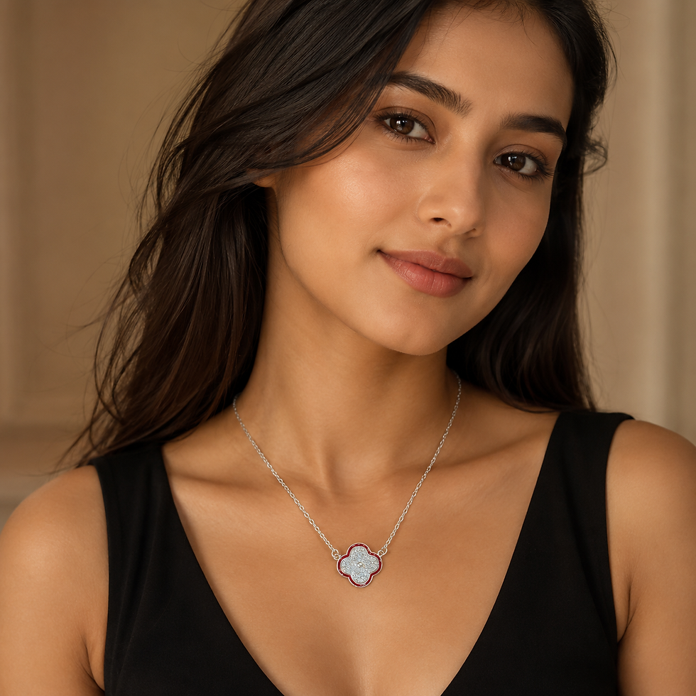 Thumbnail: Red Enamel Clover Women’s Chain Pendant