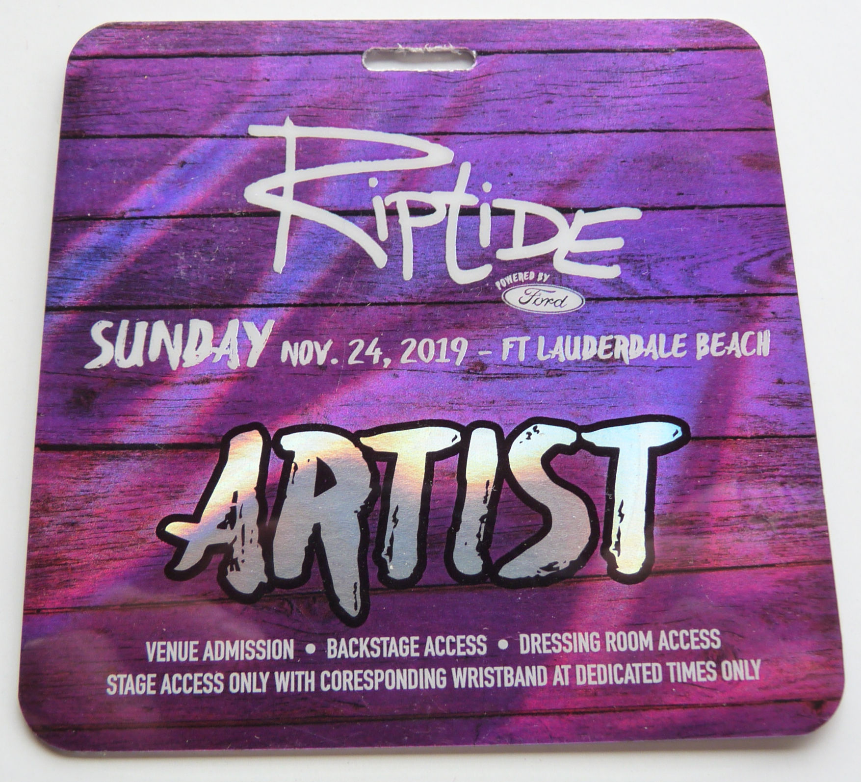 2019 Riptide Music Festival The Killers 1975's ARTIST Backstage Pass Laminate