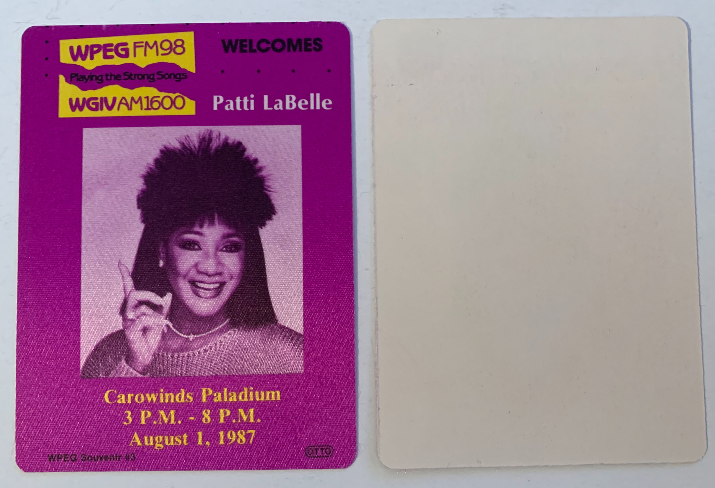 Patti LaBelle Cloth 8-1-87 Concert Tour Backstage Pass Patch