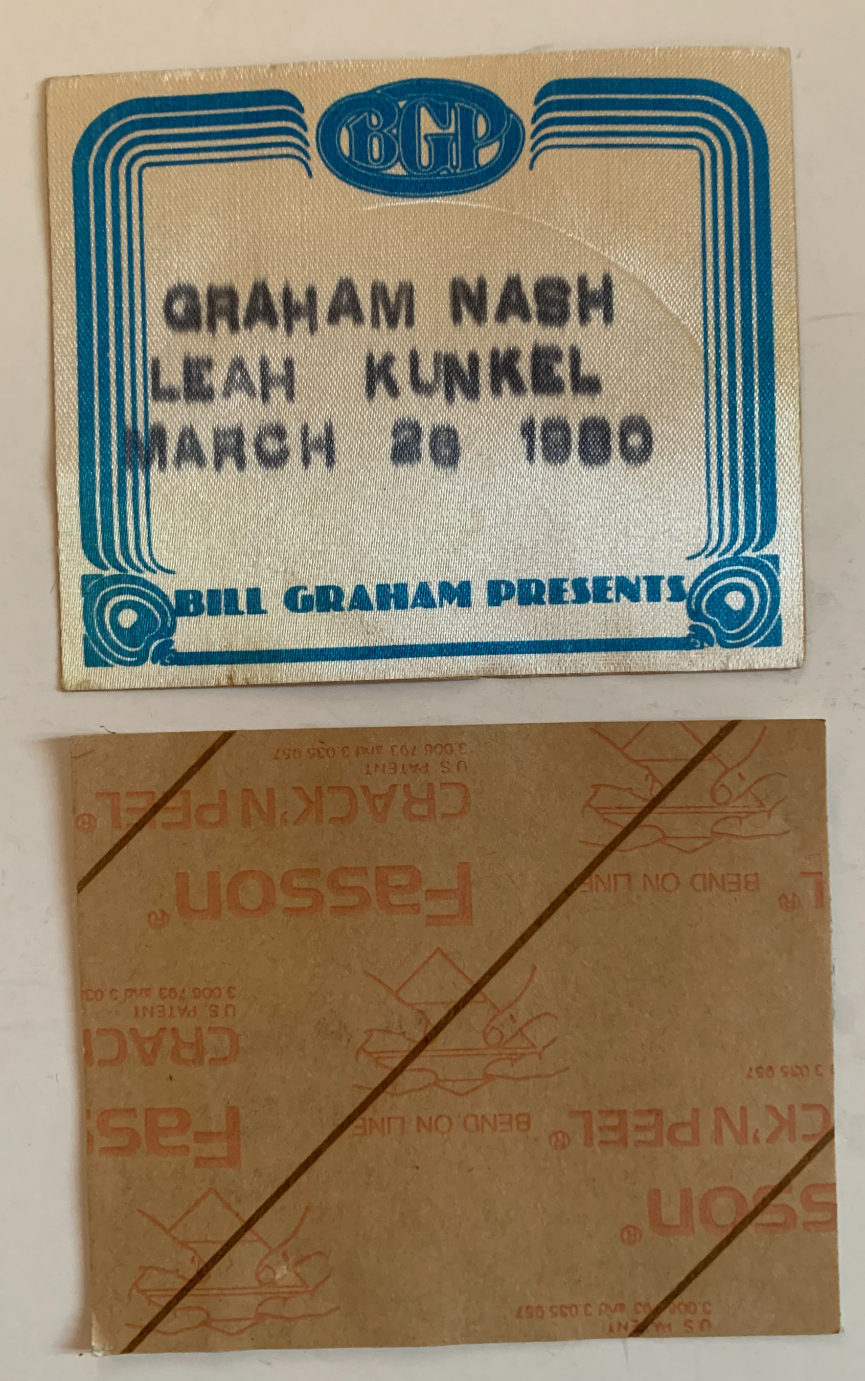 Graham Nash March 28 1980 Bill Graham Concert Tour Backstage Pass