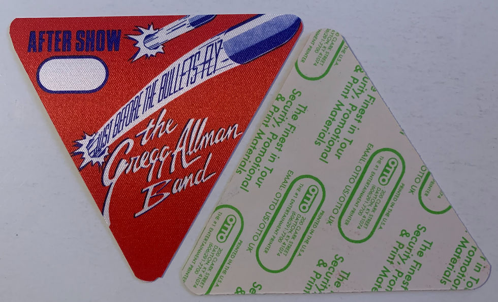 Gregg Allman 1988 Bullets Fly Concert Tour Red Blue After Show Backstage Pass