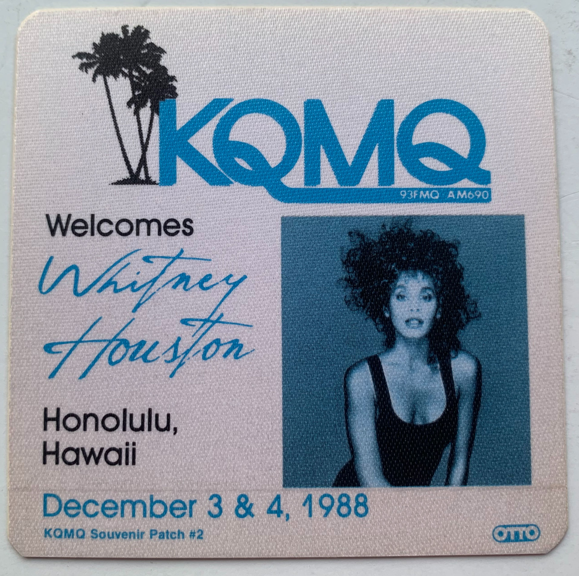 Whitney Houston Cloth 12-3-88 Concert Tour Backstage Pass Patch