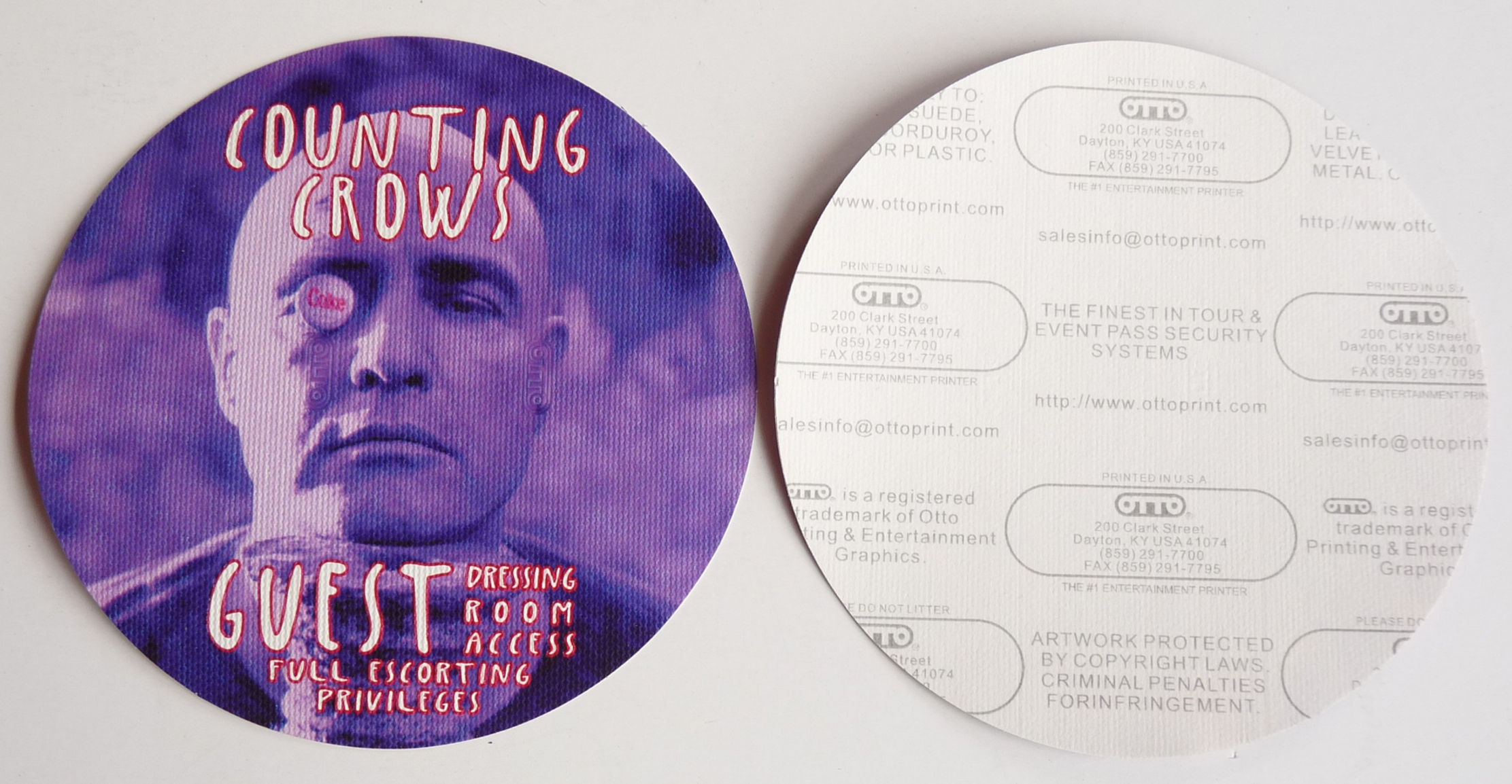 Counting Crows 2015 Concert Tour Purple Guest Backstage Pass D21