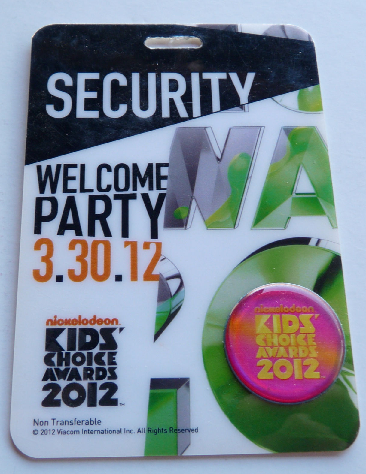 Kids Choice Awards 2012 Welcome Party Security Backstage Pass Laminate