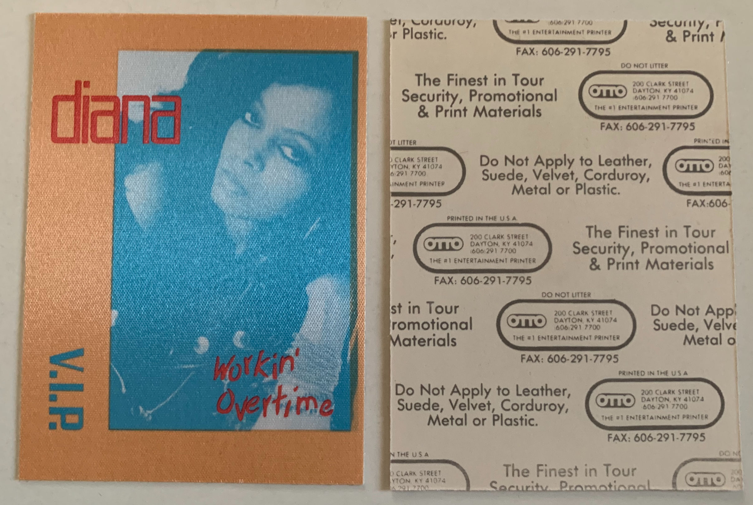 Diana Ross 1989 Workin Overtime Concert Tour VIP Backstage Pass