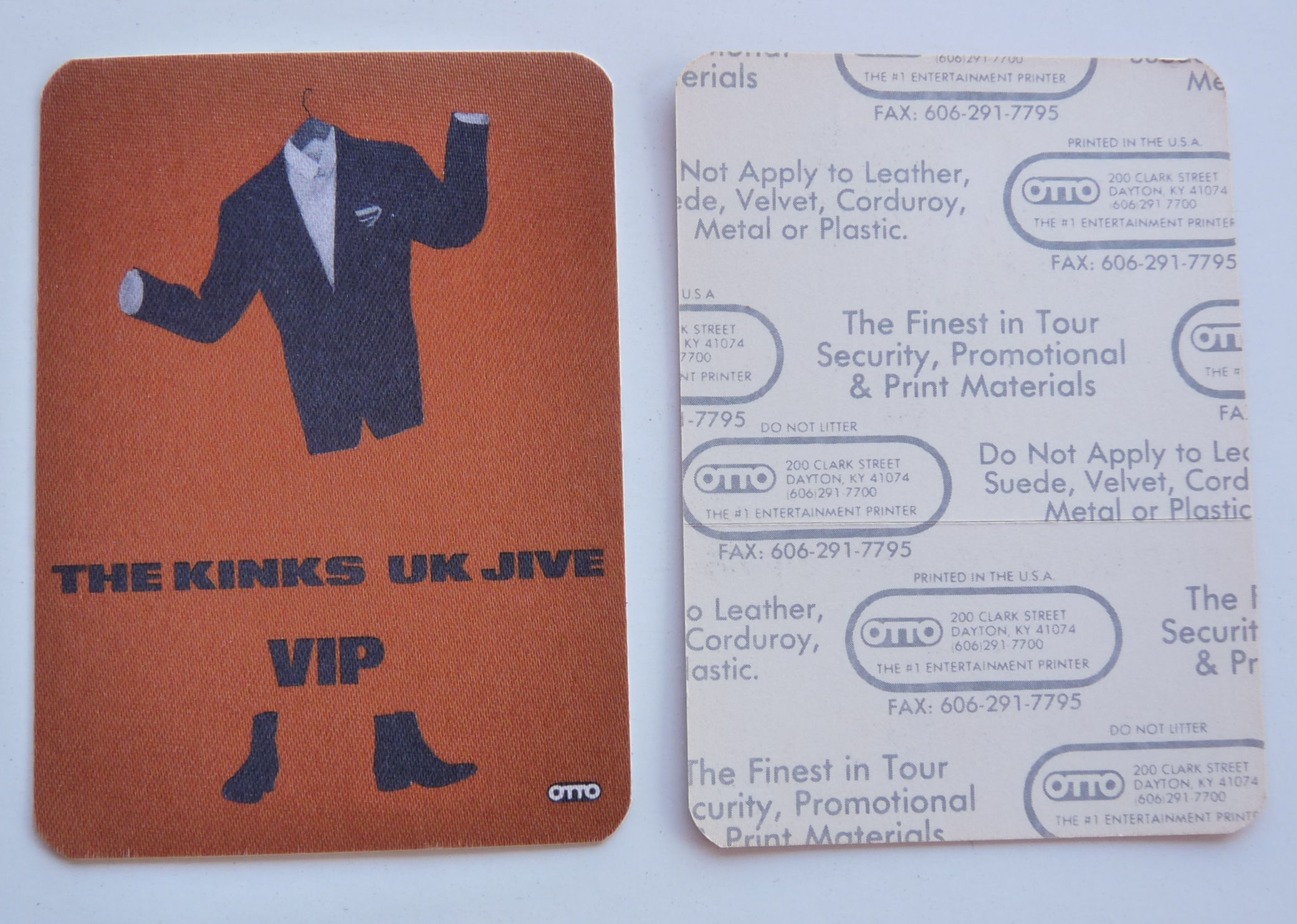 The Kinks UK Jive 1989 Concert Tour Brown VIP Backstage Pass D21