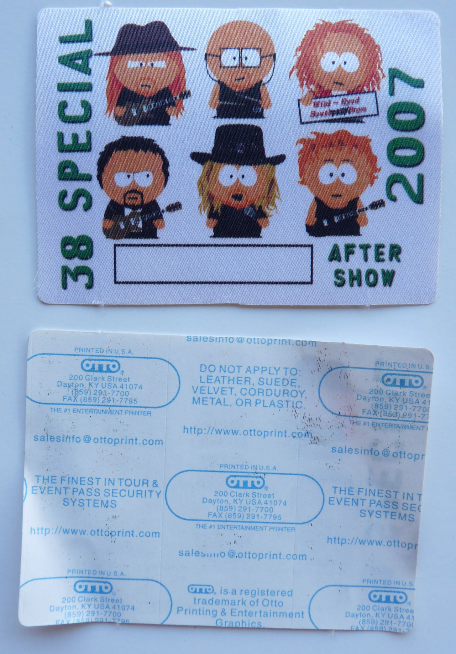 38 Special 2007 Concert Tour Green After Show South Park Backstage Pass D23