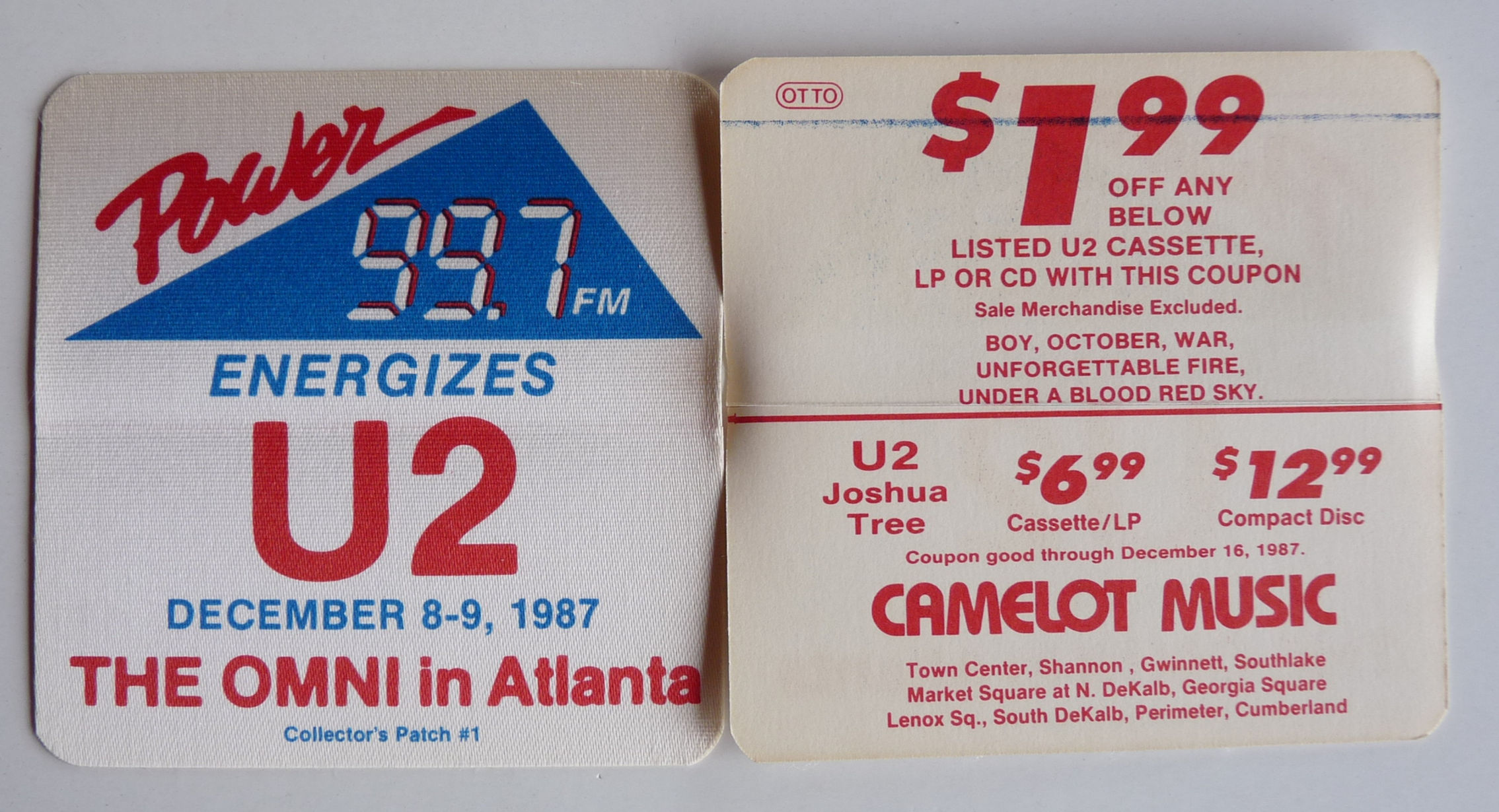 U2 1987 The Omni Collectors Patch Concert Tour Backstage Pass D21