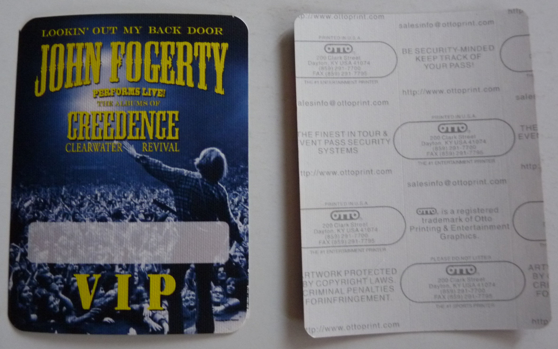 John Fogerty 2015 Tour Blue VIP Backstage Concert Pass D1
