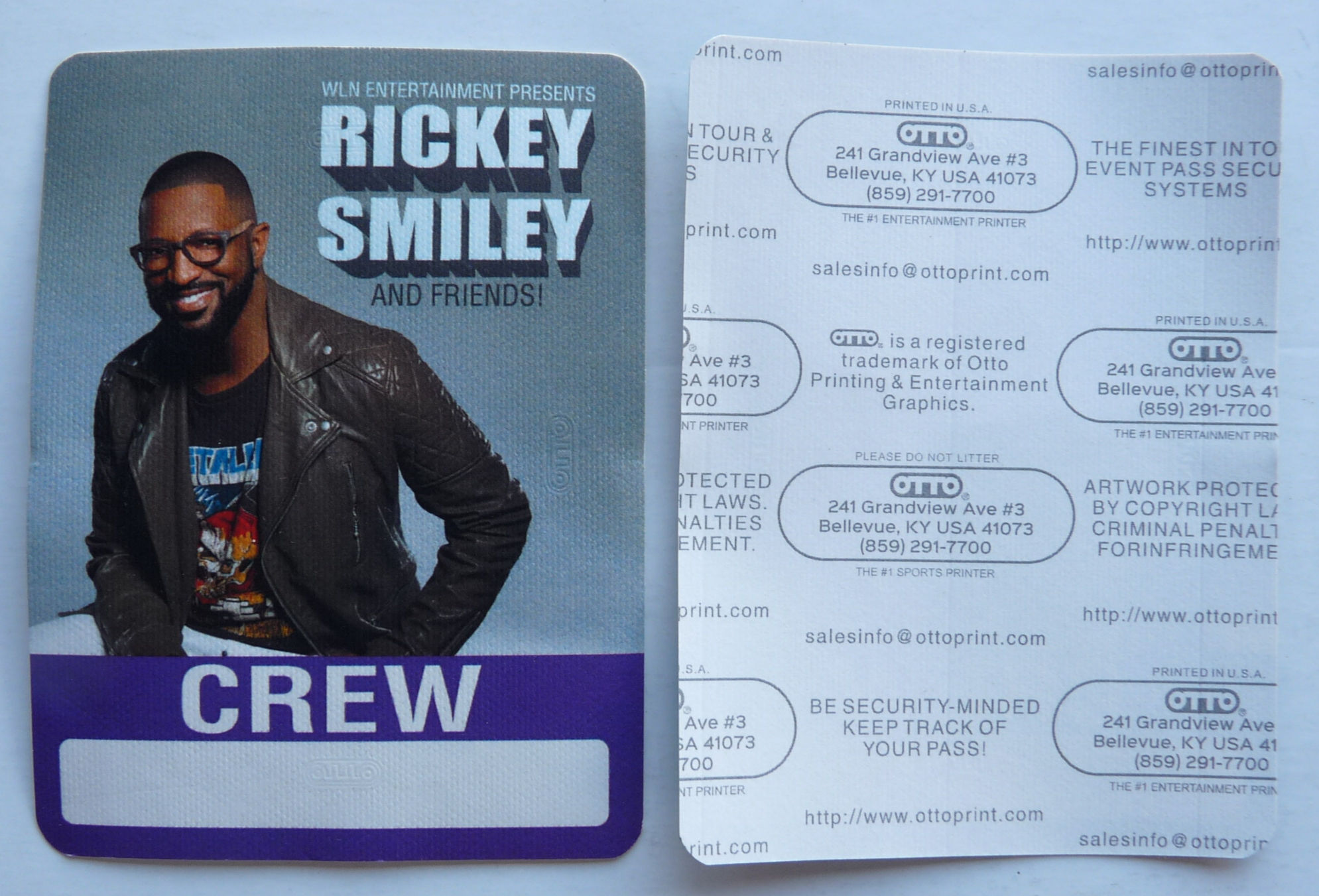 Rickey Smiley & Friends Tour Purple Crew Backstage Sticker Pass