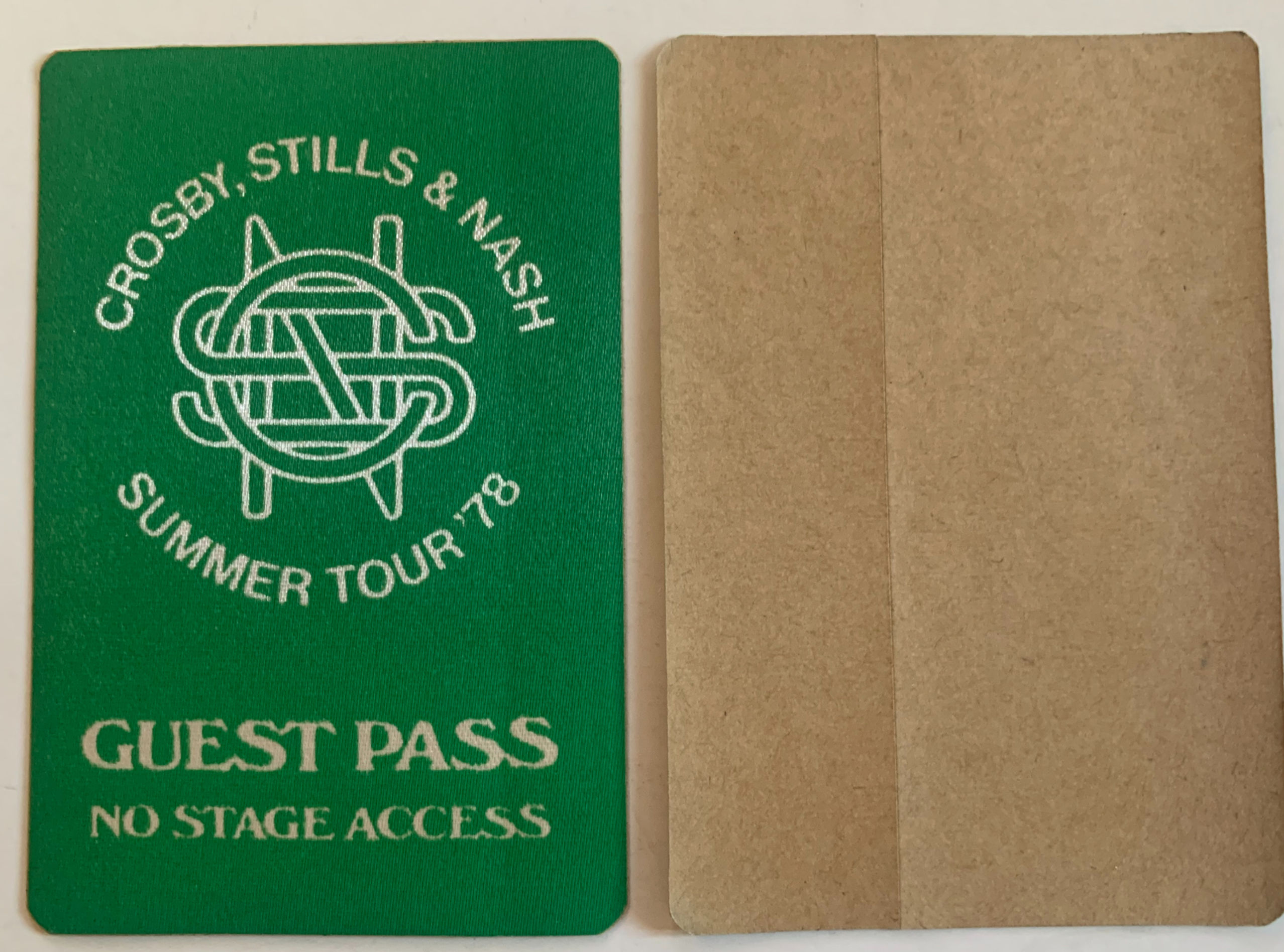 Crosby Stills Nash 1978 Concert Tour Green Guest Backstage Pass