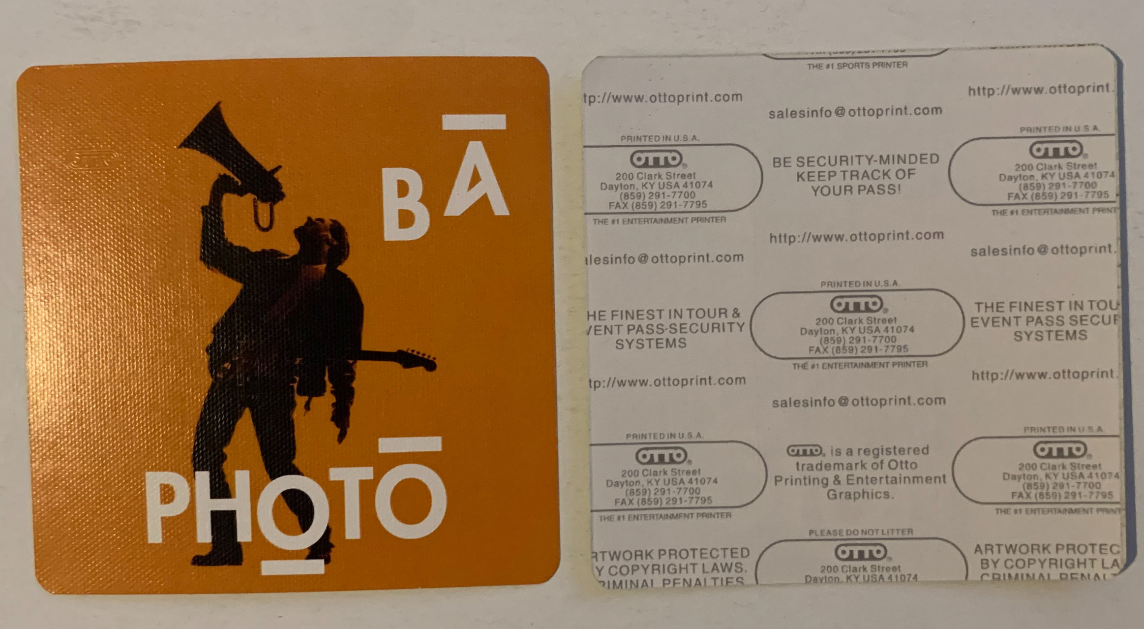 Bryan Adams 1991 Waking Up The World Tour Orange Photo Concert Backstage Pass