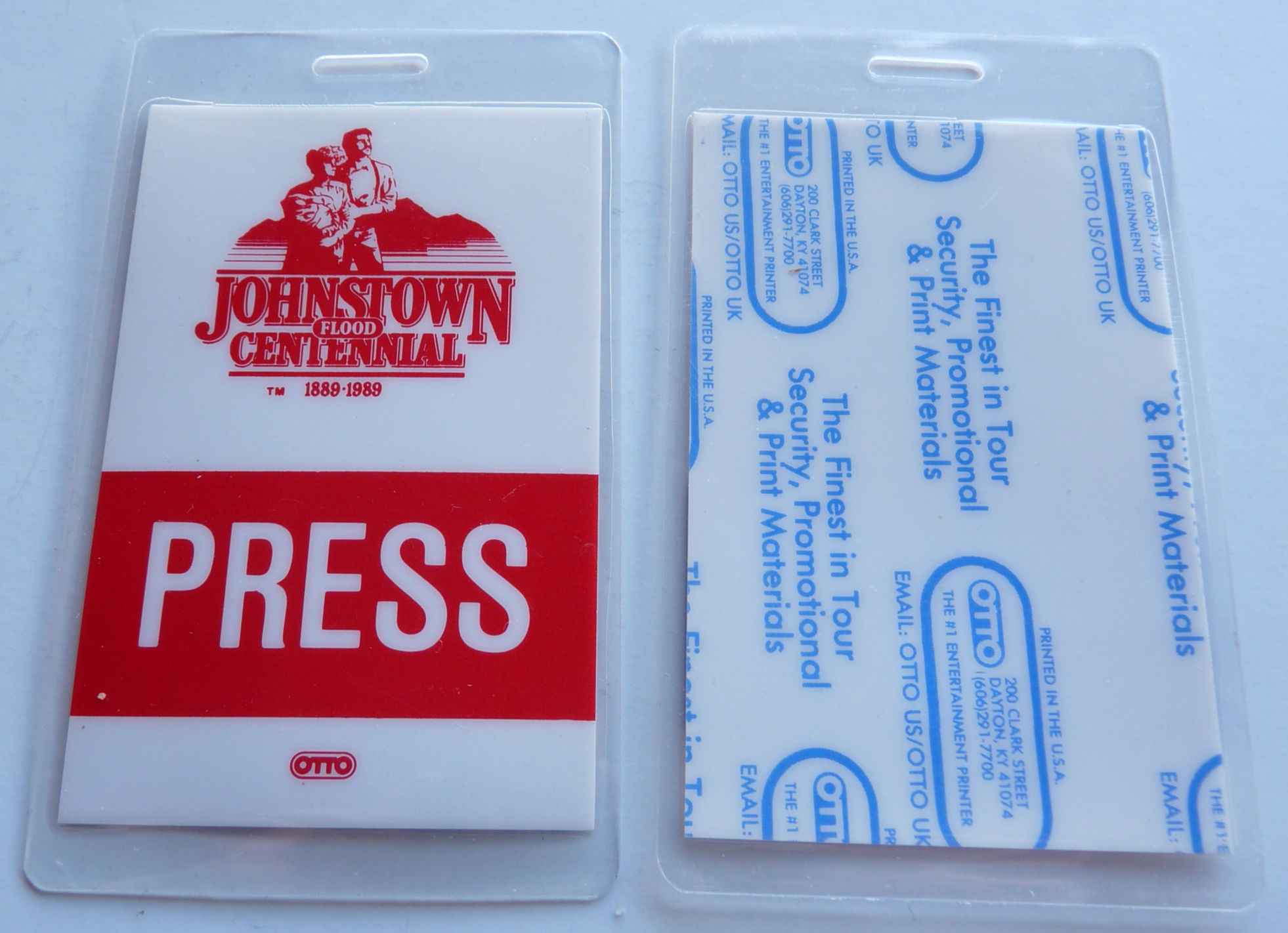 Johnstown Flood Centennial 1889-1989 PRESS Backstage Pass Laminate