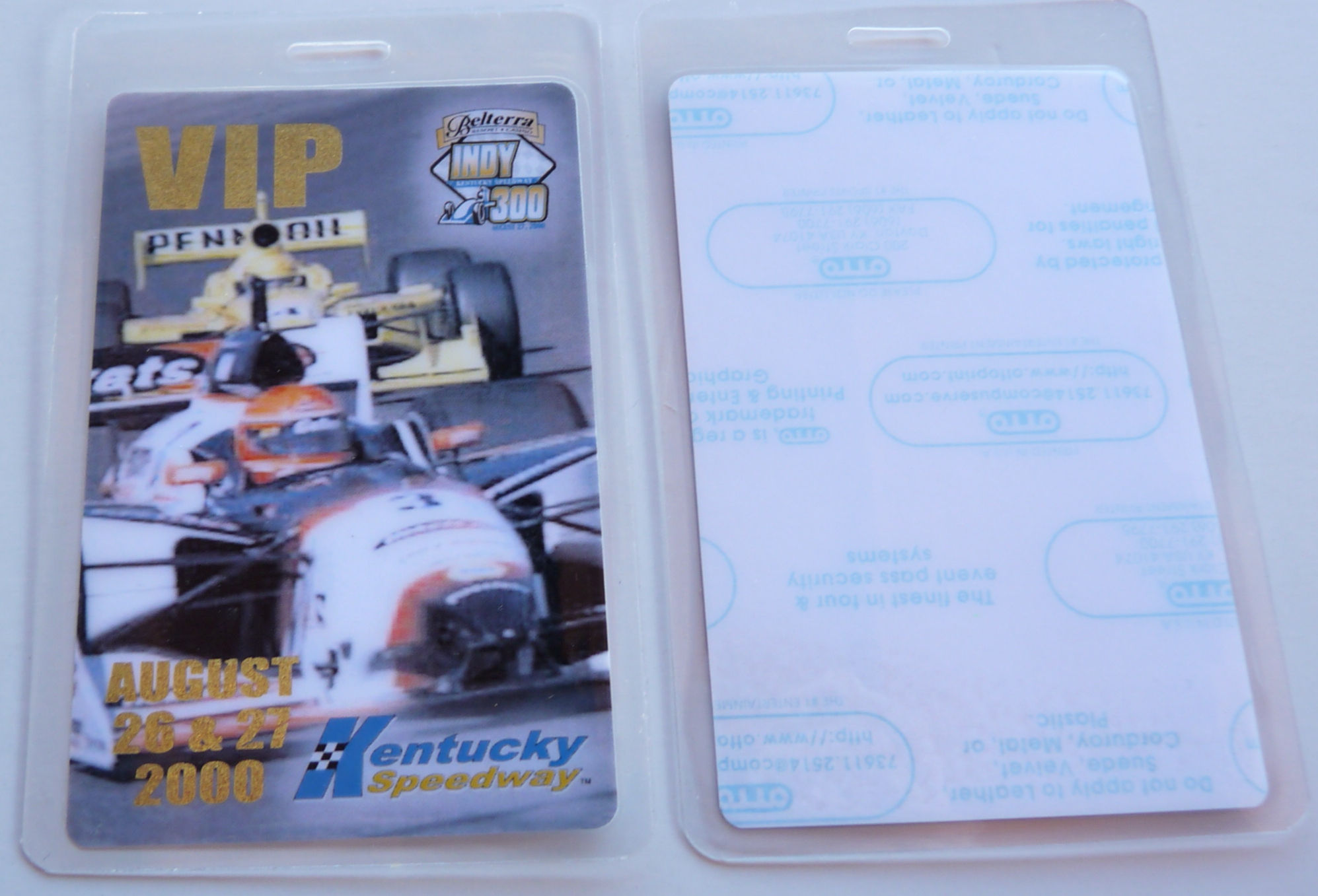 Indy 300 Indy Car Racing 2000 Kentucky VIP Pass Laminate