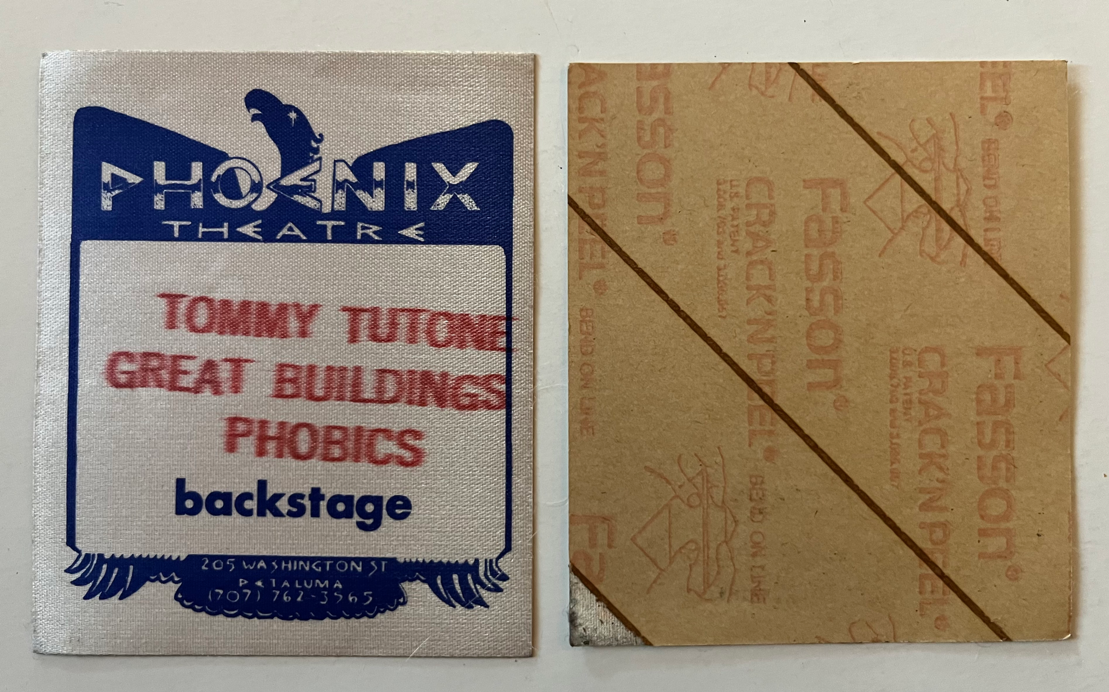 Tommy Tutone Great Buildings Phobics 1981 Tour Phoenix Backstage Pass