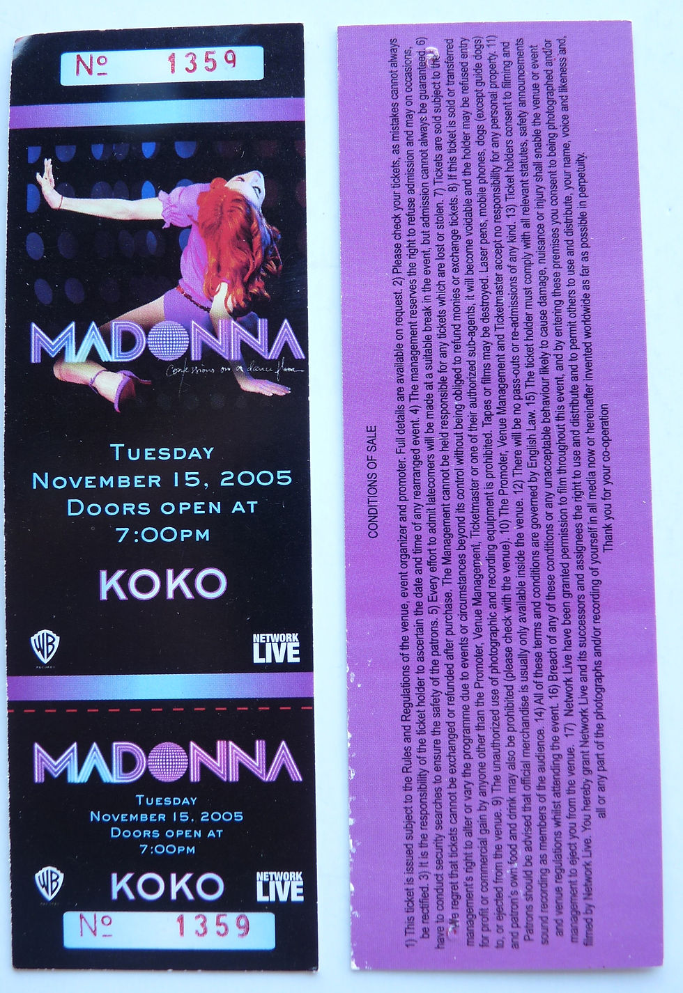 Madonna Nov. 15th 2005 KOKO Confessions Concert Tour Ticket D26