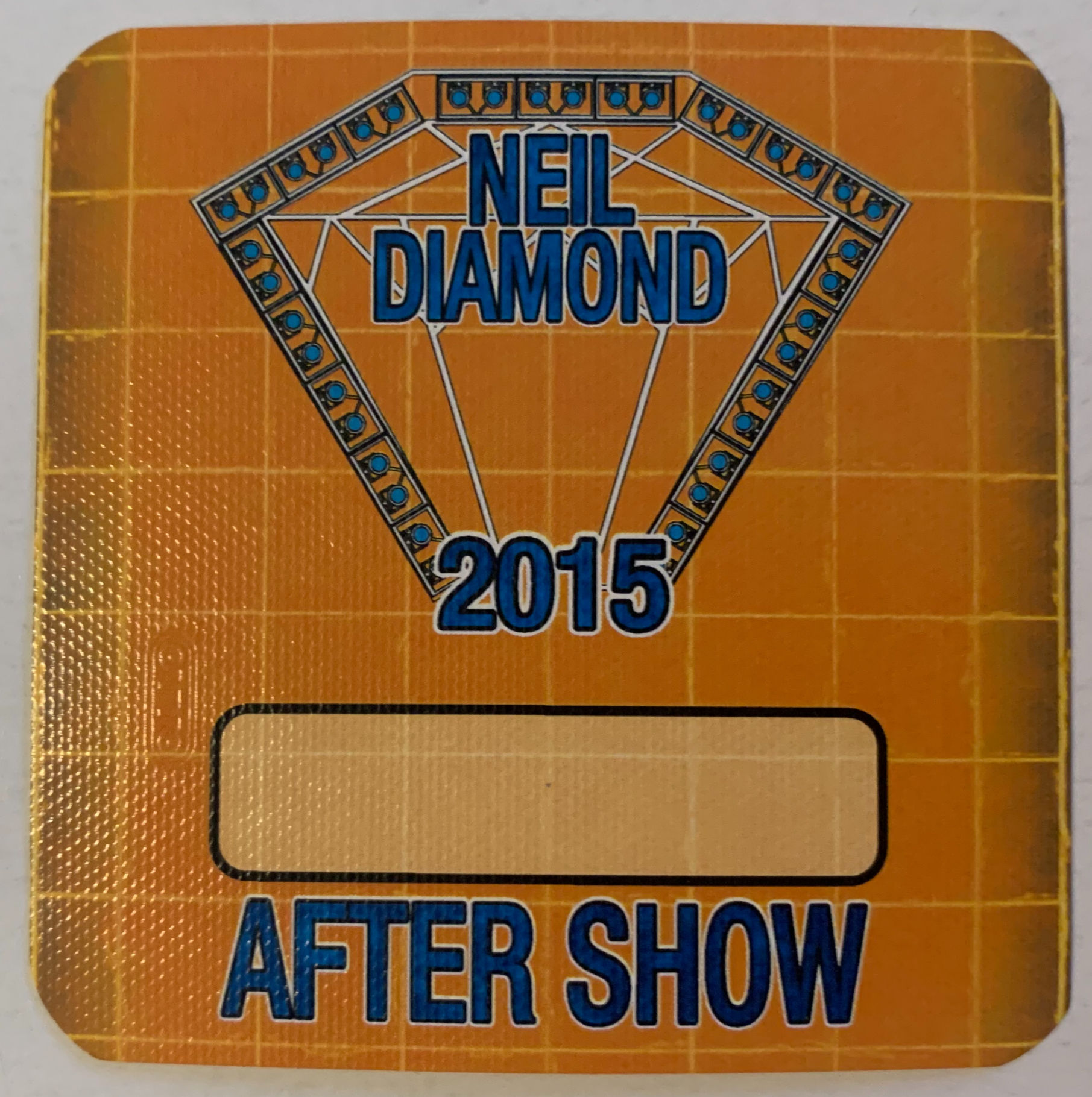 Neil Diamond 2015 Concert Tour Orange After Show Backstage Pass D21