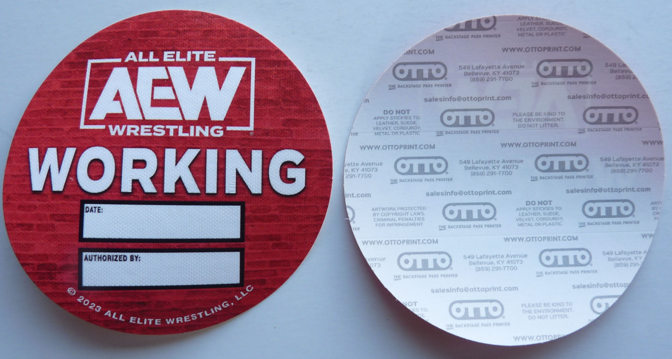 WWE Wrestling AEW All Elite 2023 Red Working Event Backstage Concert Pass