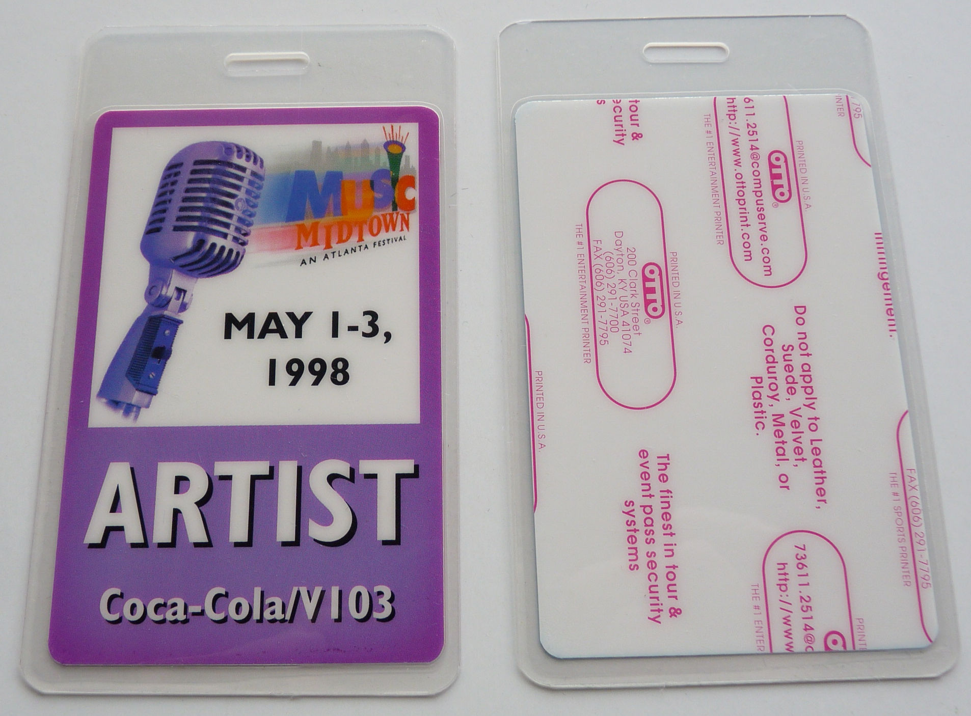 1998 Music Midtown Atlanta ARTIST Coca Cola Backstage Pass Laminate BUSH