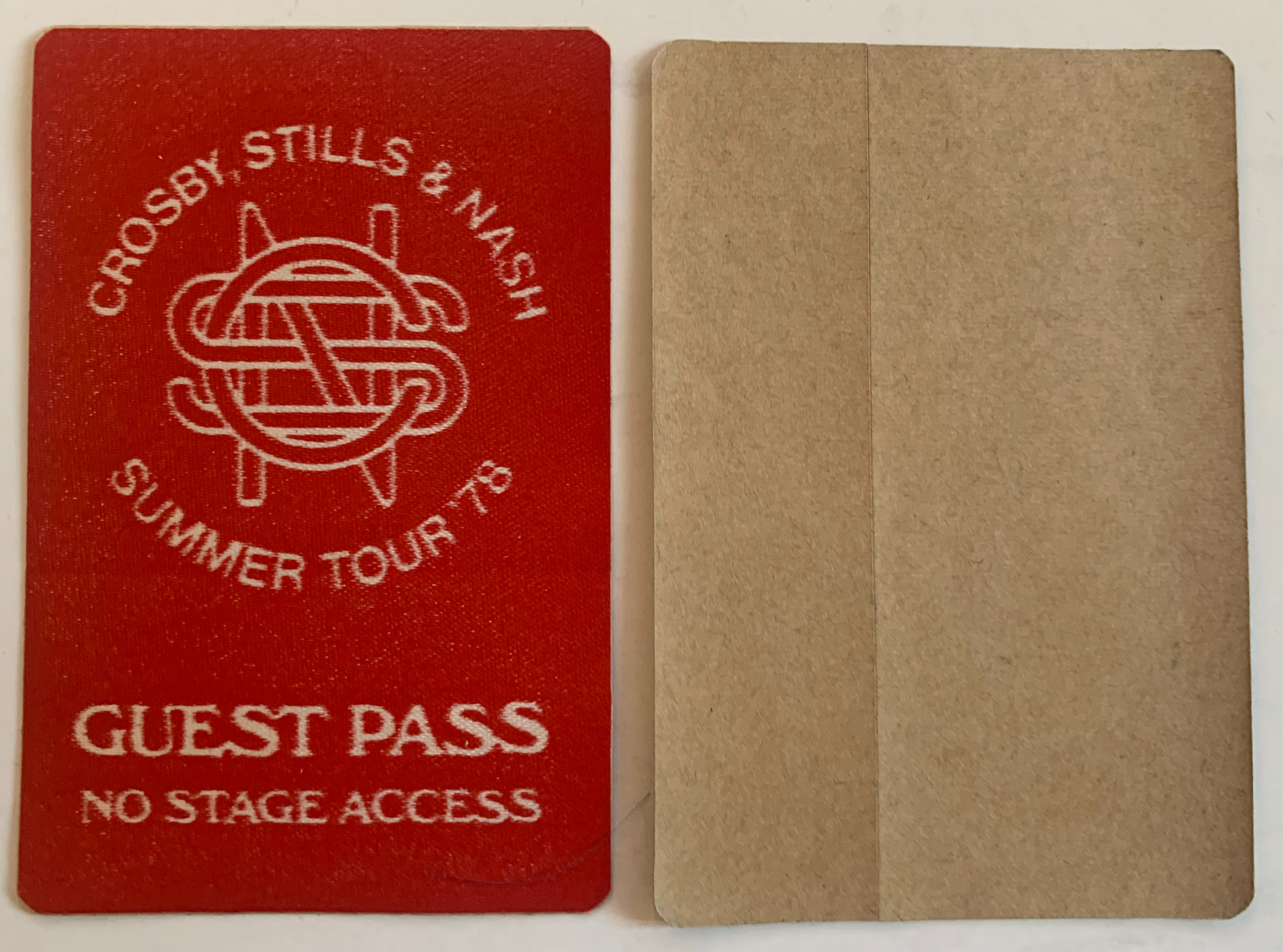 Crosby Stills Nash 1978 Concert Tour Red Guest Backstage Pass