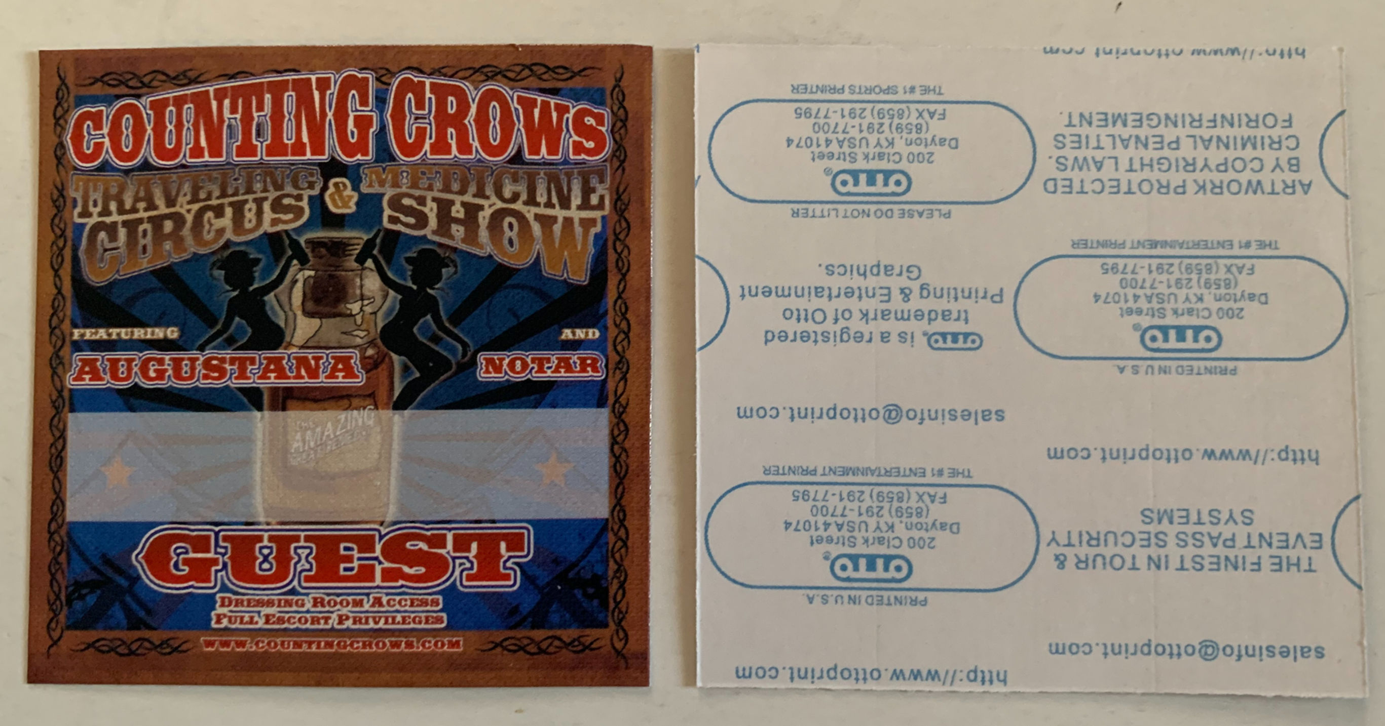 Counting Crows 2009 Traveling Circus Tour Guest Backstage Pass