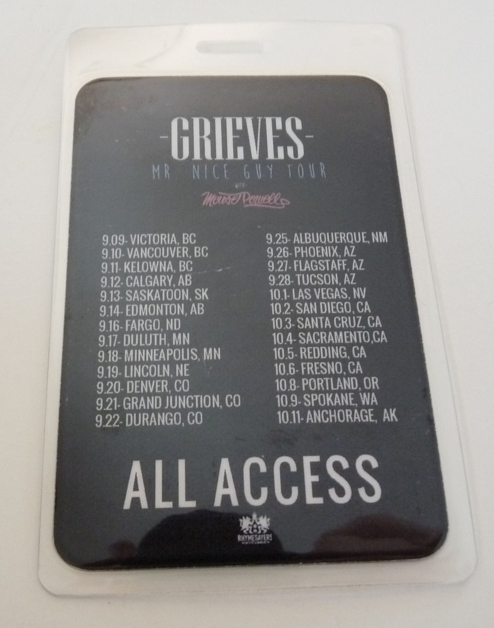 Thumbnail: Grieves Mr Nice Guy Concert Tour AA Backstage Laminate Pass D4