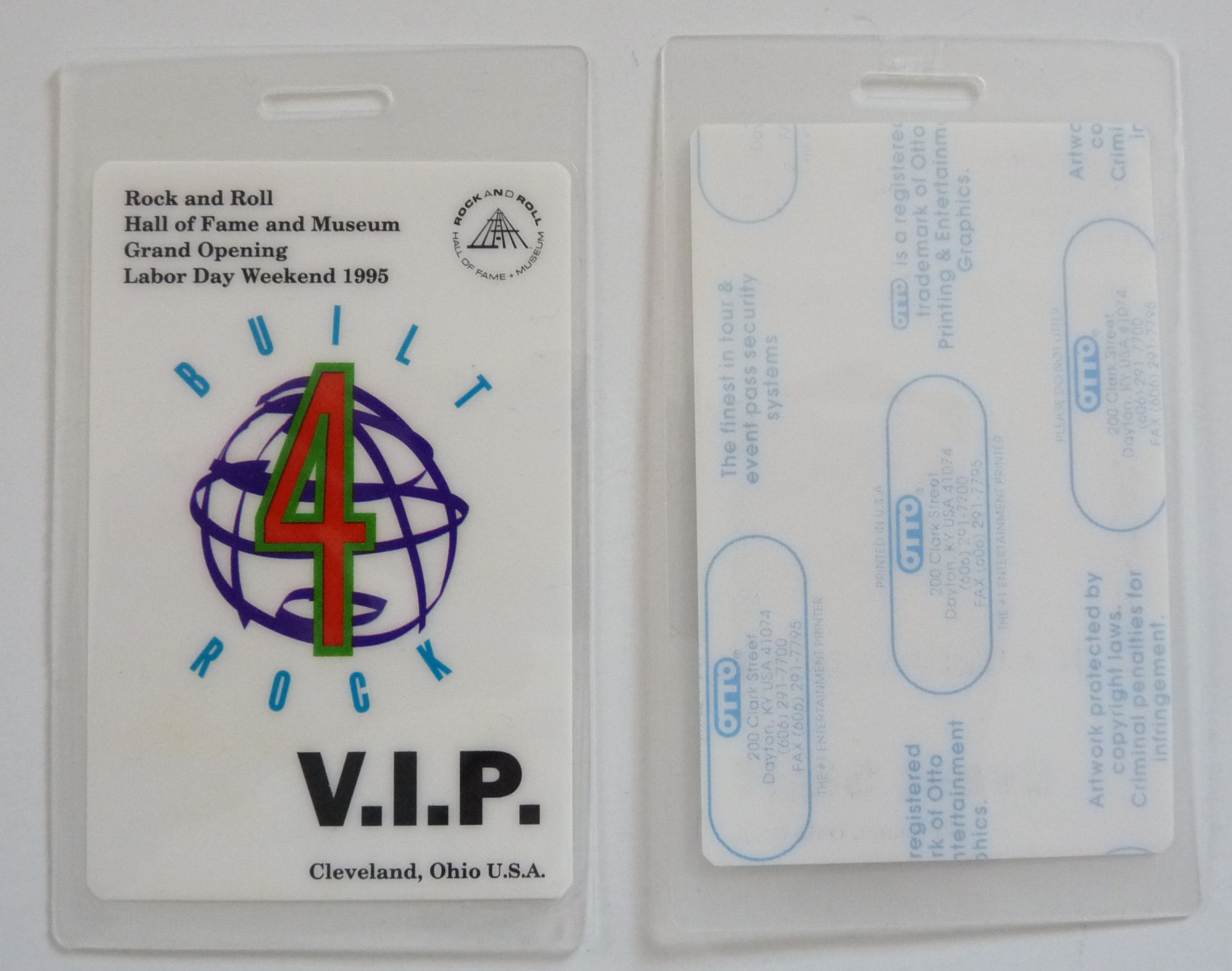 Rock & Roll Hall Of Fame 1995 Grand Opening VIP Backstage Pass D8