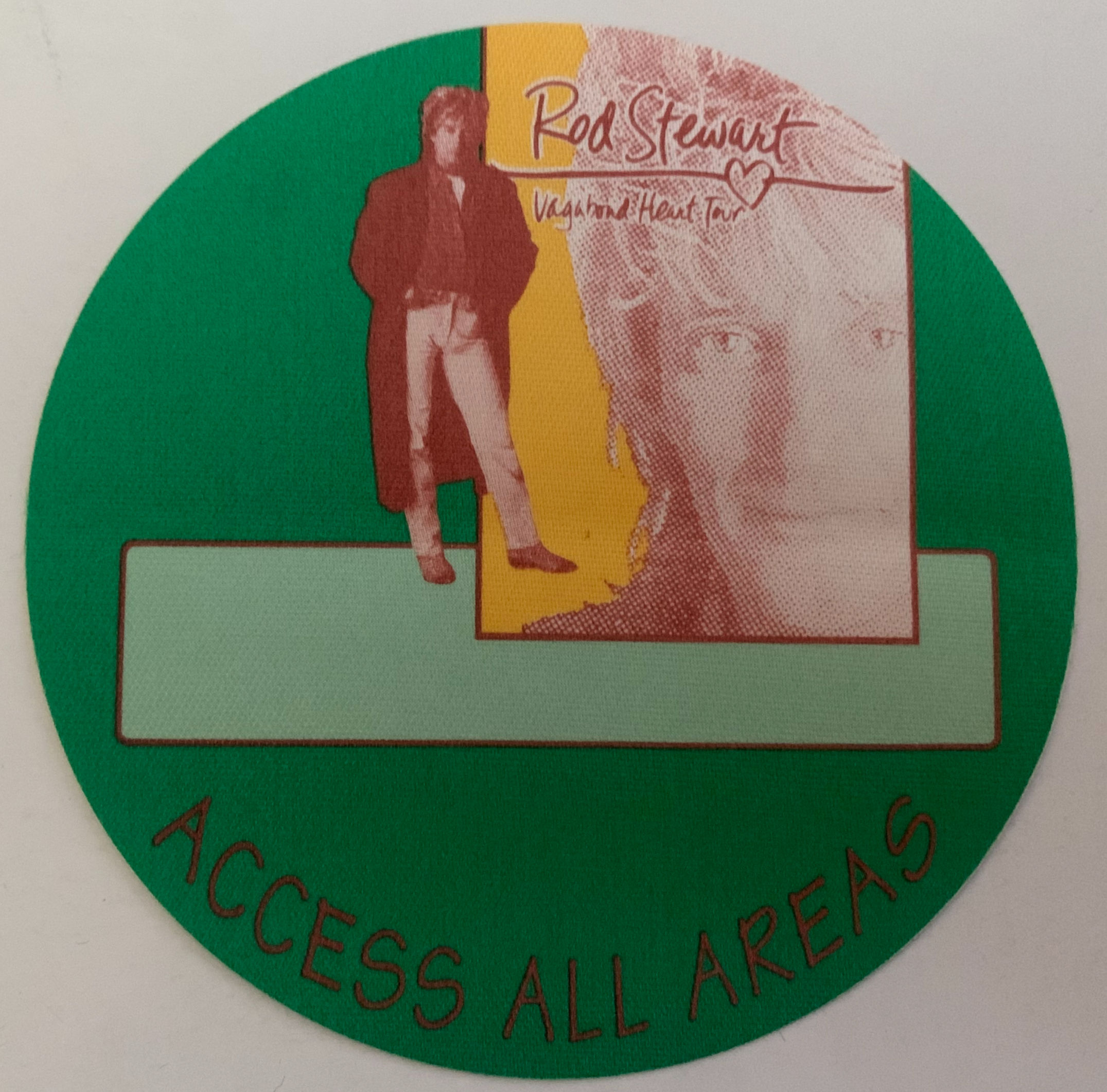 Rod Stewart Vagabond Heart 1991 Concert Tour Green AA Backstage Pass