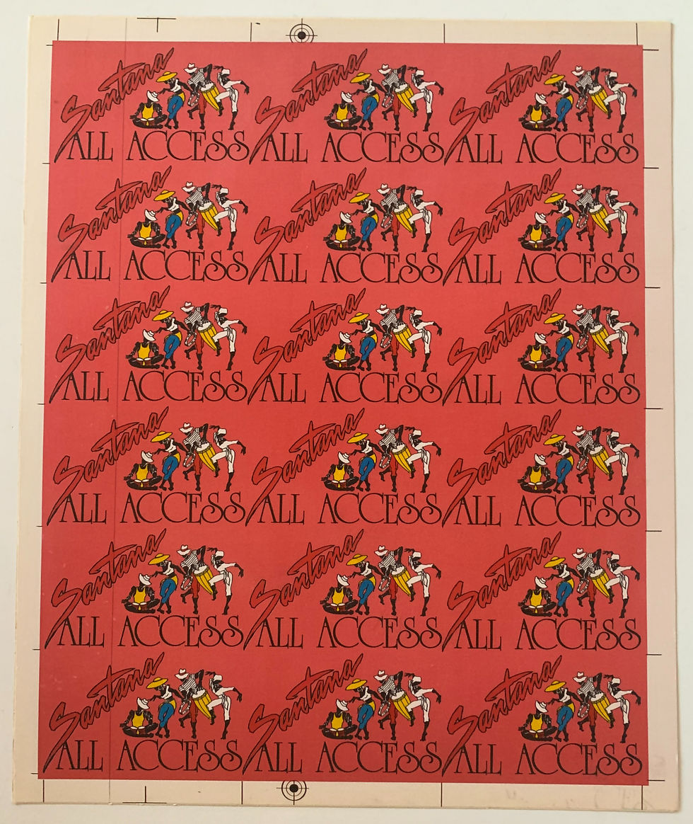 Santana 1984 Concert Tour Sheet of Uncut Pink/Red Backstage Passes