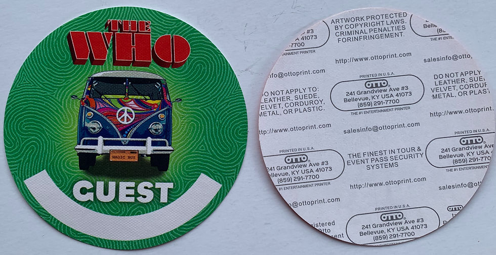 The Who Green Guest VW Bus Concert Tour Backstage Pass