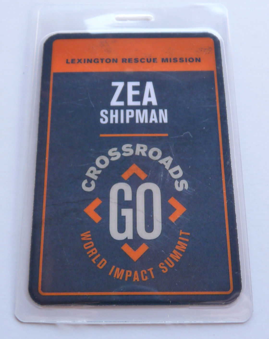 Crossroads GO World Impact Experience Zia Shipman Orange Pass Laminate