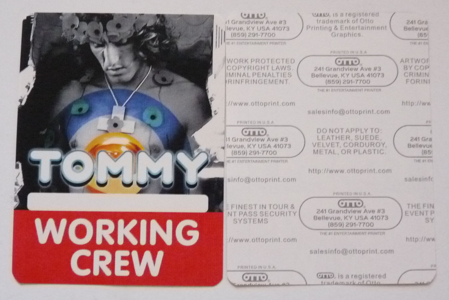 The Who Tommy Red Working Crew Concert Tour Backstage Pass D16
