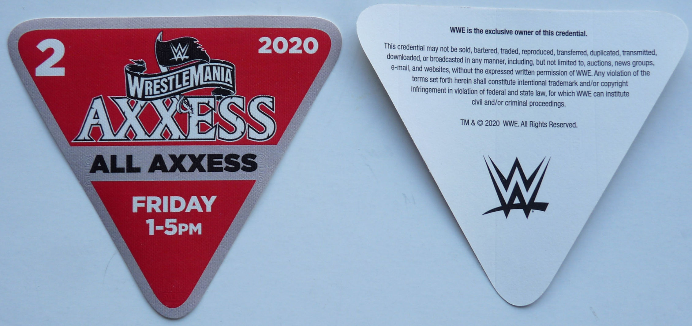 WWE Wrestle Mania 2020 All Axxess Event Backstage Concert Pass #2 D26
