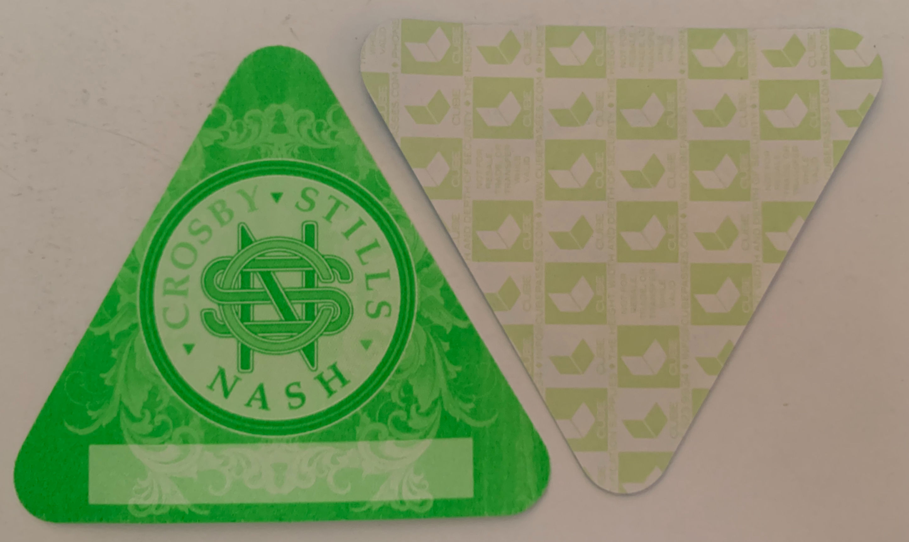 Crosby Stills Nash Concert Tour Green Paisley Triangle Backstage Pass