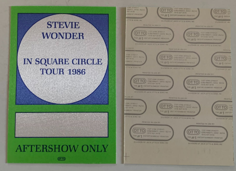 Stevie Wonder 1986 In Square Circle Concert Tour Green After Show Backstage Pass