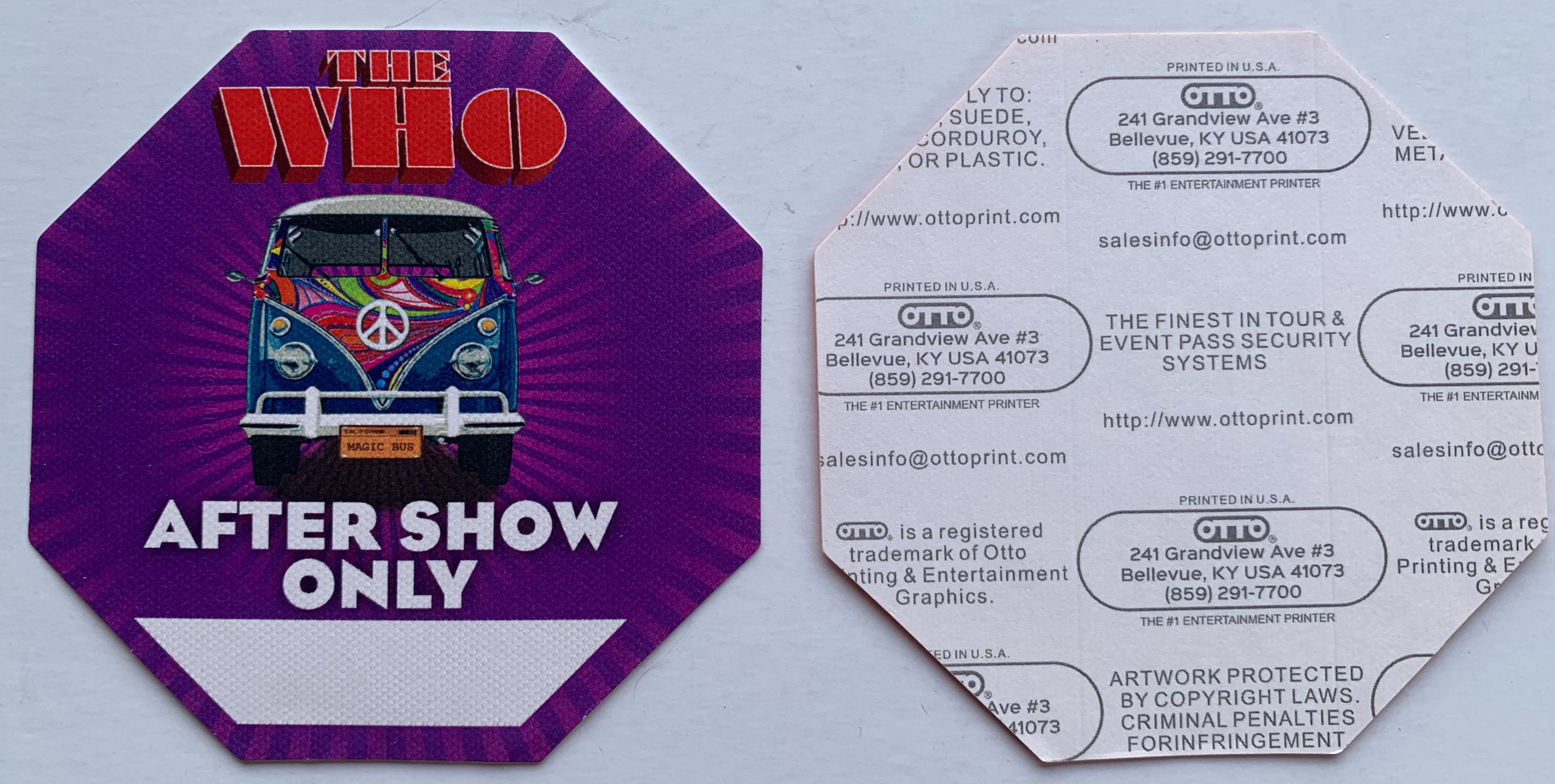 The Who Purple VW Bus After Show Concert Tour Backstage Pass