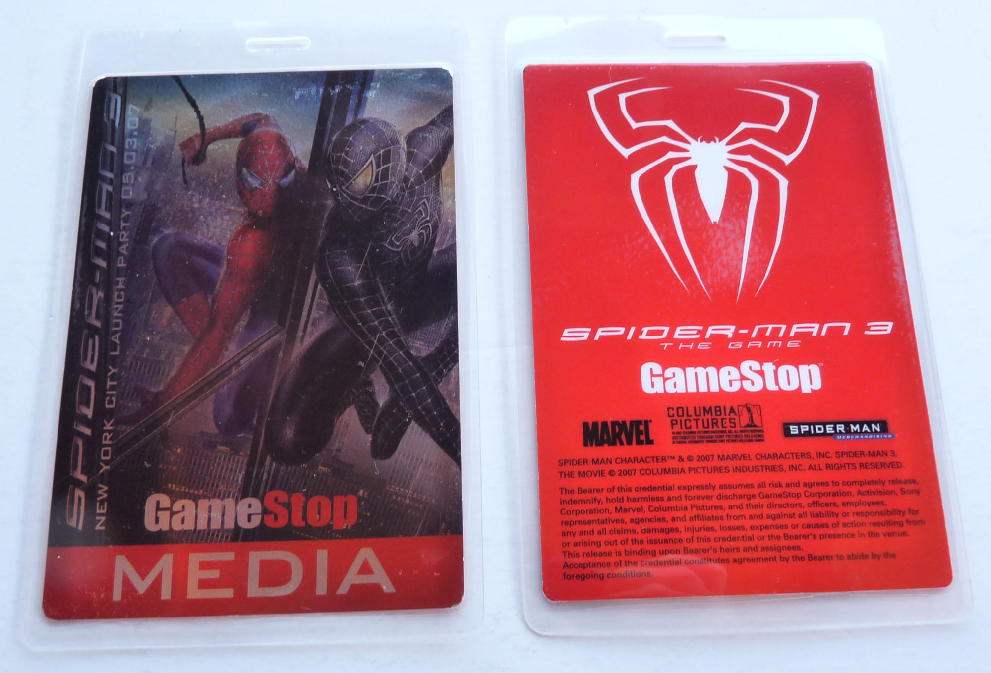 Spiderman Spider Man 3 NYC 2007 Launch Party RED Media Backstage Pass Laminate