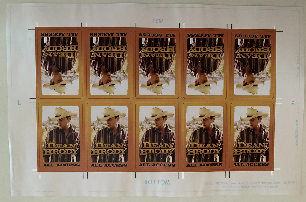 Dean Brody Tour All Access Backstage Pass Laminate Work Up Sheet