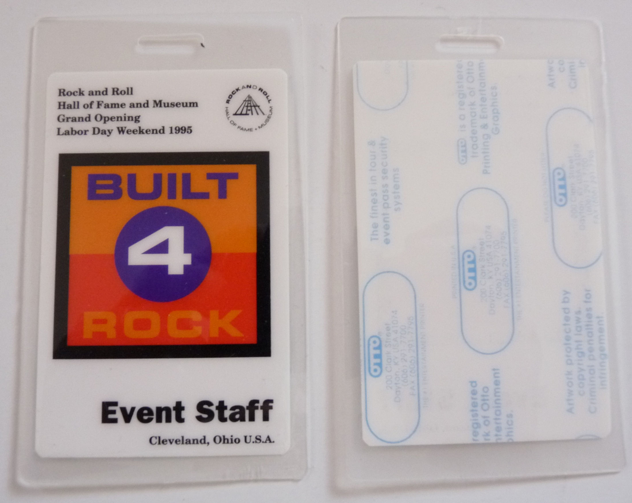 Rock & Roll Hall Of Fame 1995 Grand Opening Staff Backstage Pass D8