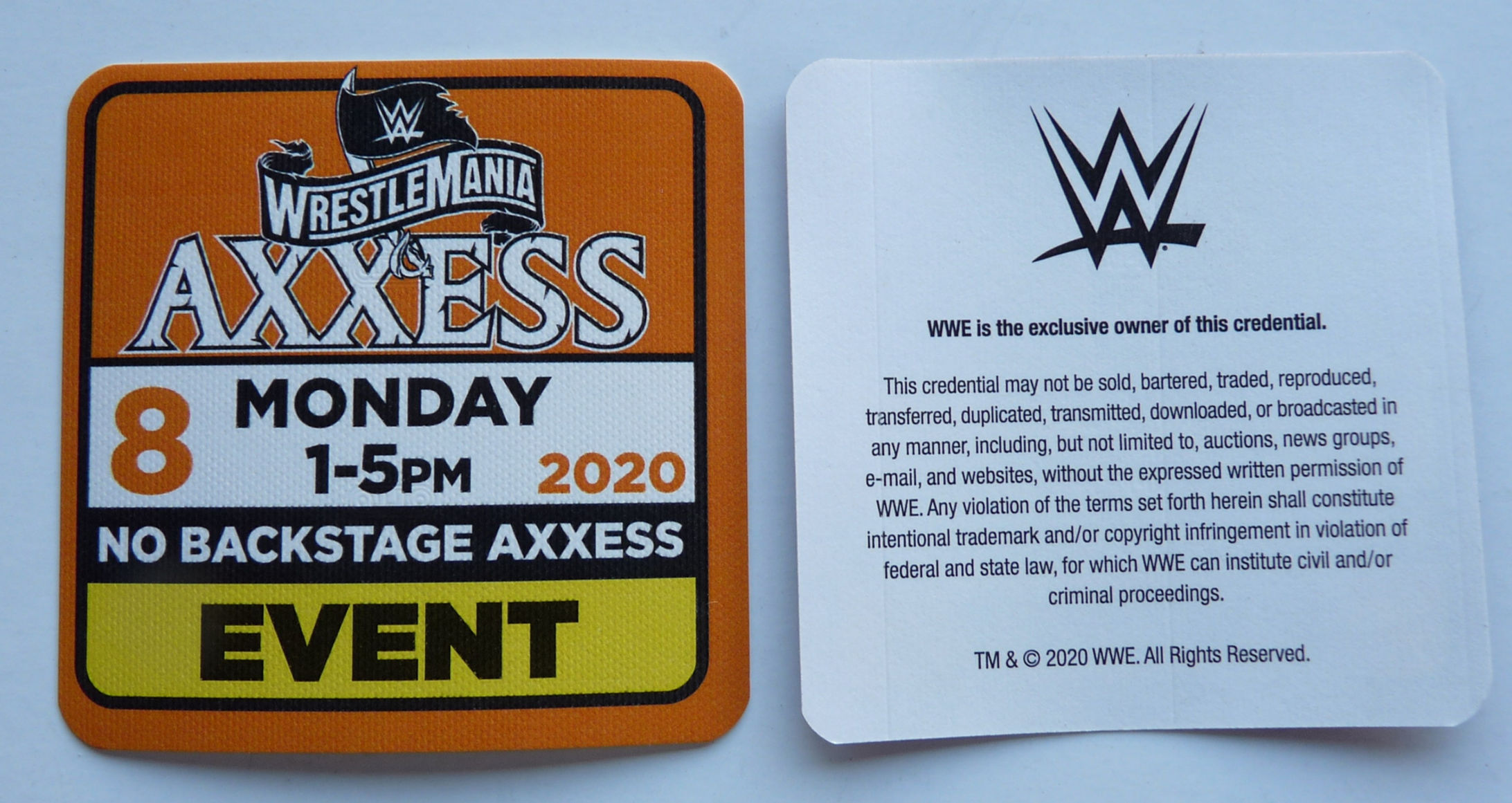WWE Wrestle Mania 2020 Axxess Event Backstage Concert Pass #8 D26