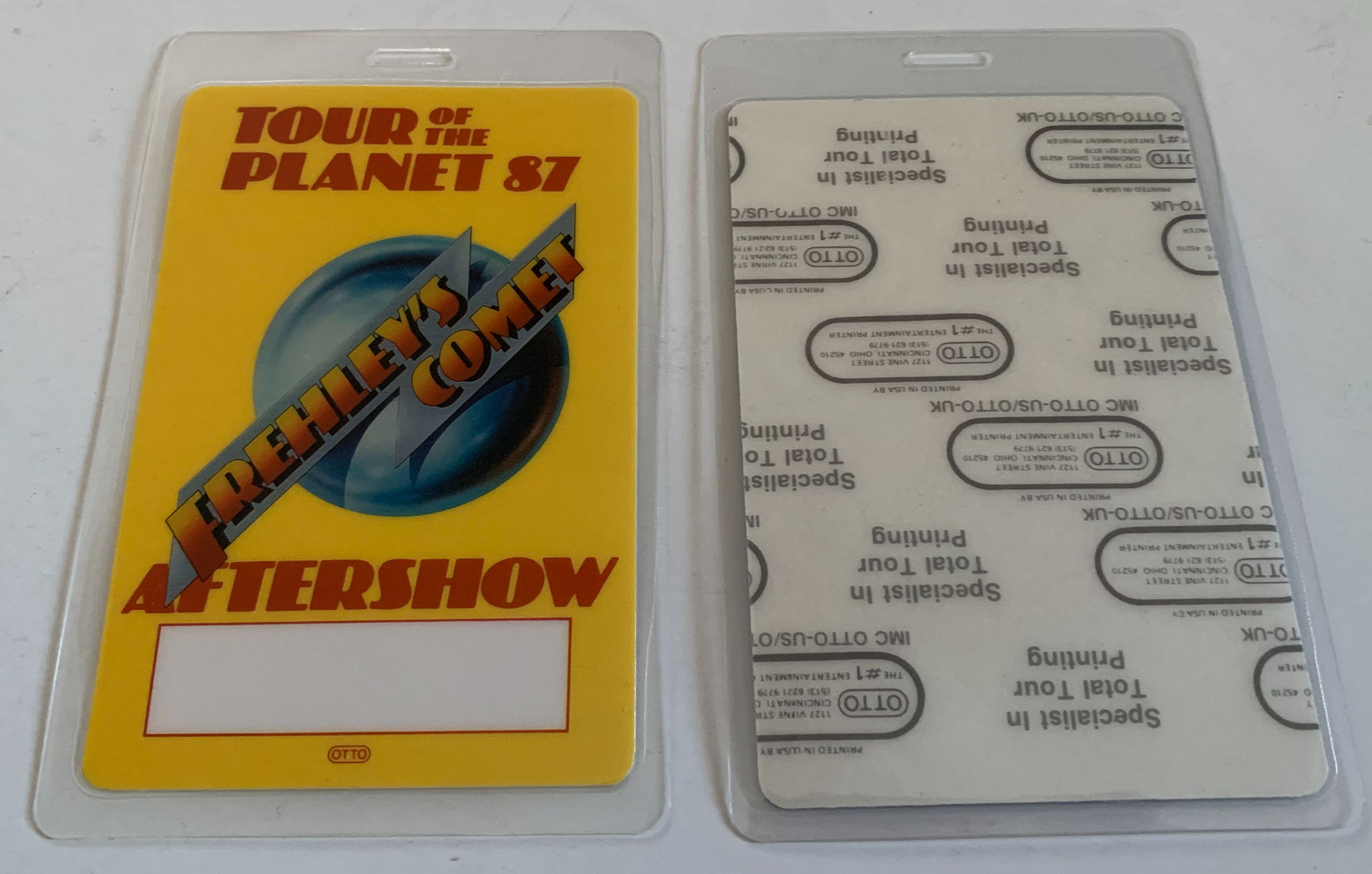 Ace Frehley Comet 1987 Concert Tour Yellow After Show Backstage Pass Laminate