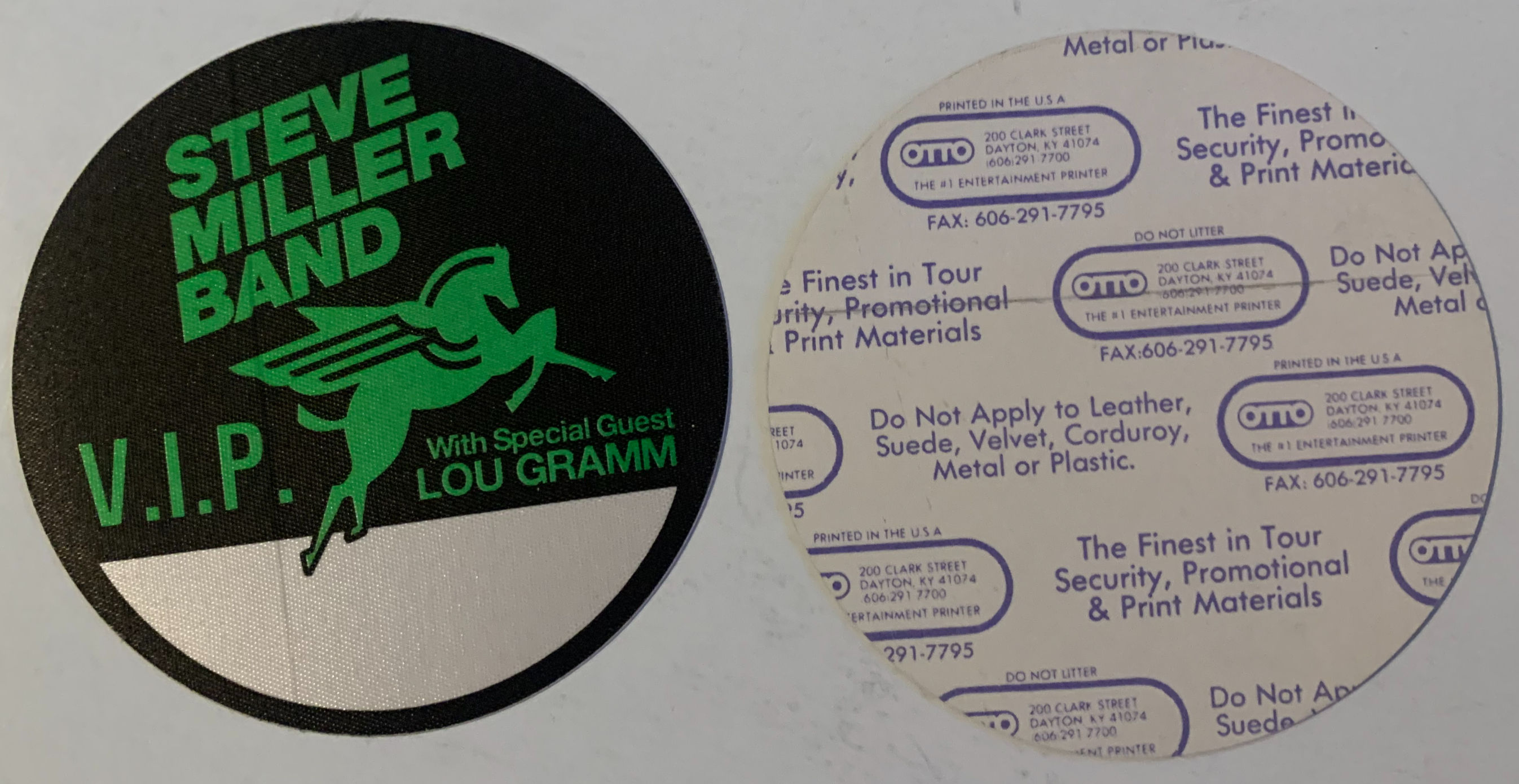 Steve Miller Lou Gramm 2000 Concert Tour Green VIP Backstage Pass