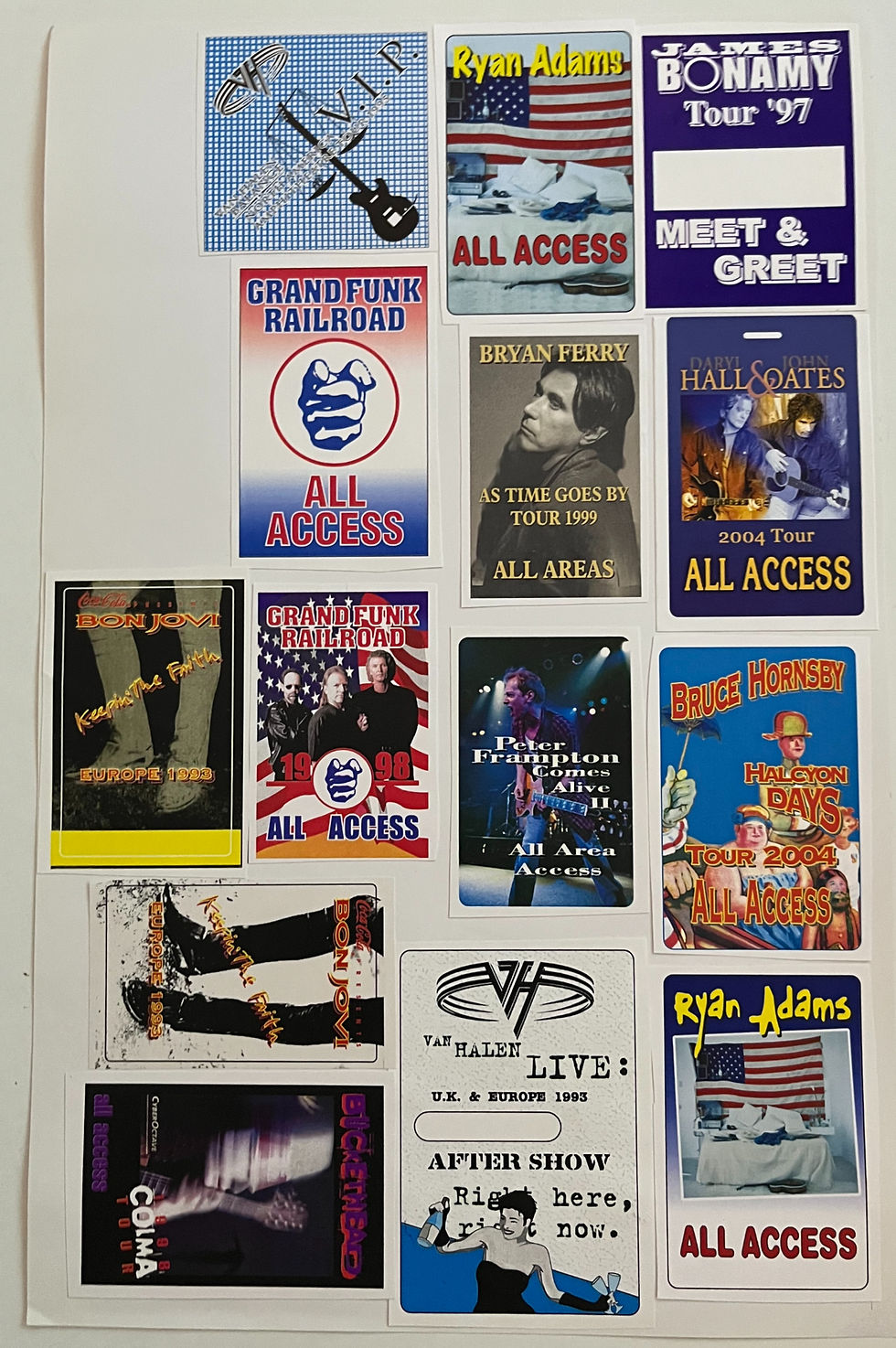 Sheet 14 Tour Backstage Pass Layout Sheet Van Halen Bon Jovi Peter Frampton W2