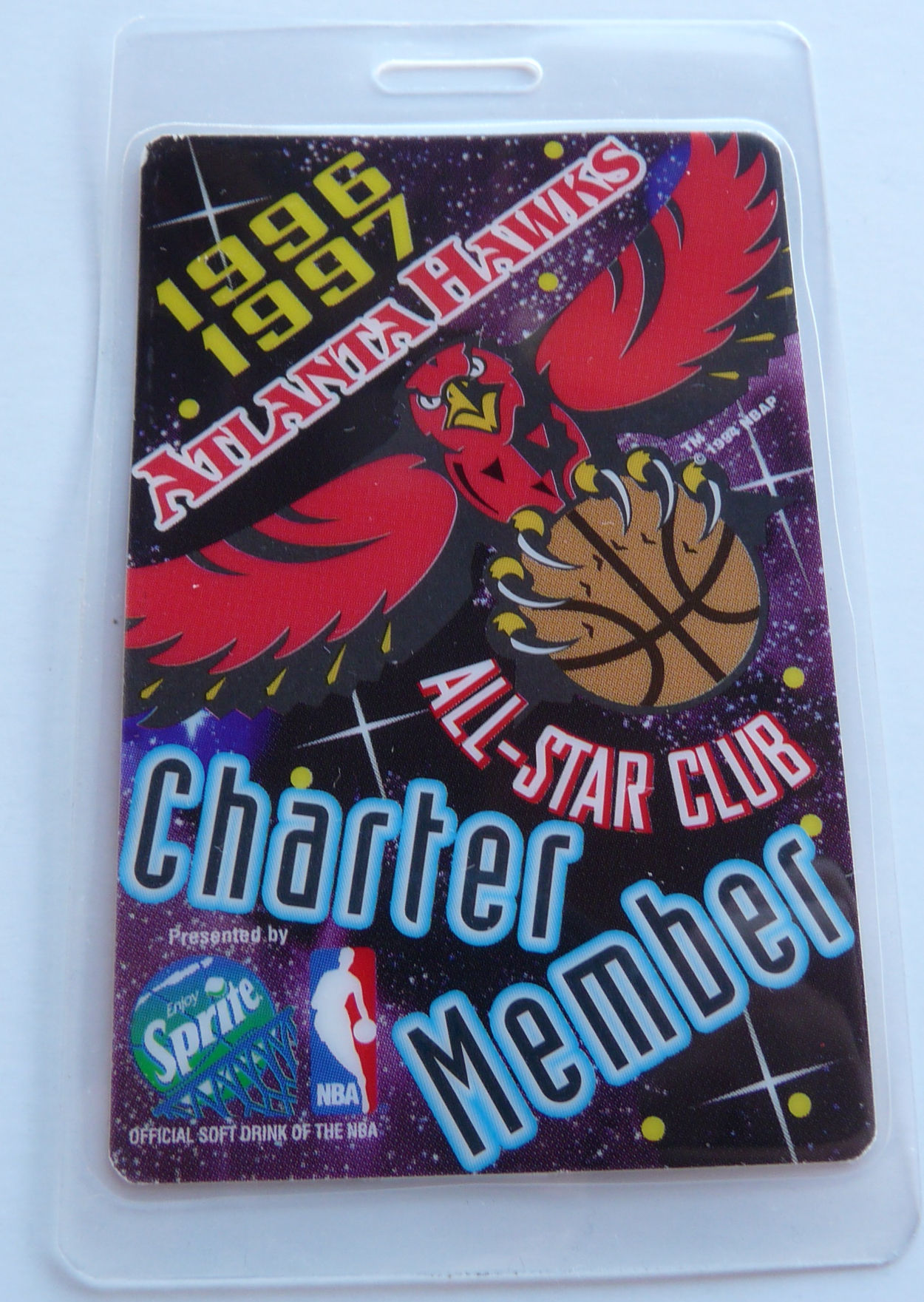Atlanta Hawks Basketball 1996-97 Fan Club Membership Pass Laminate Card